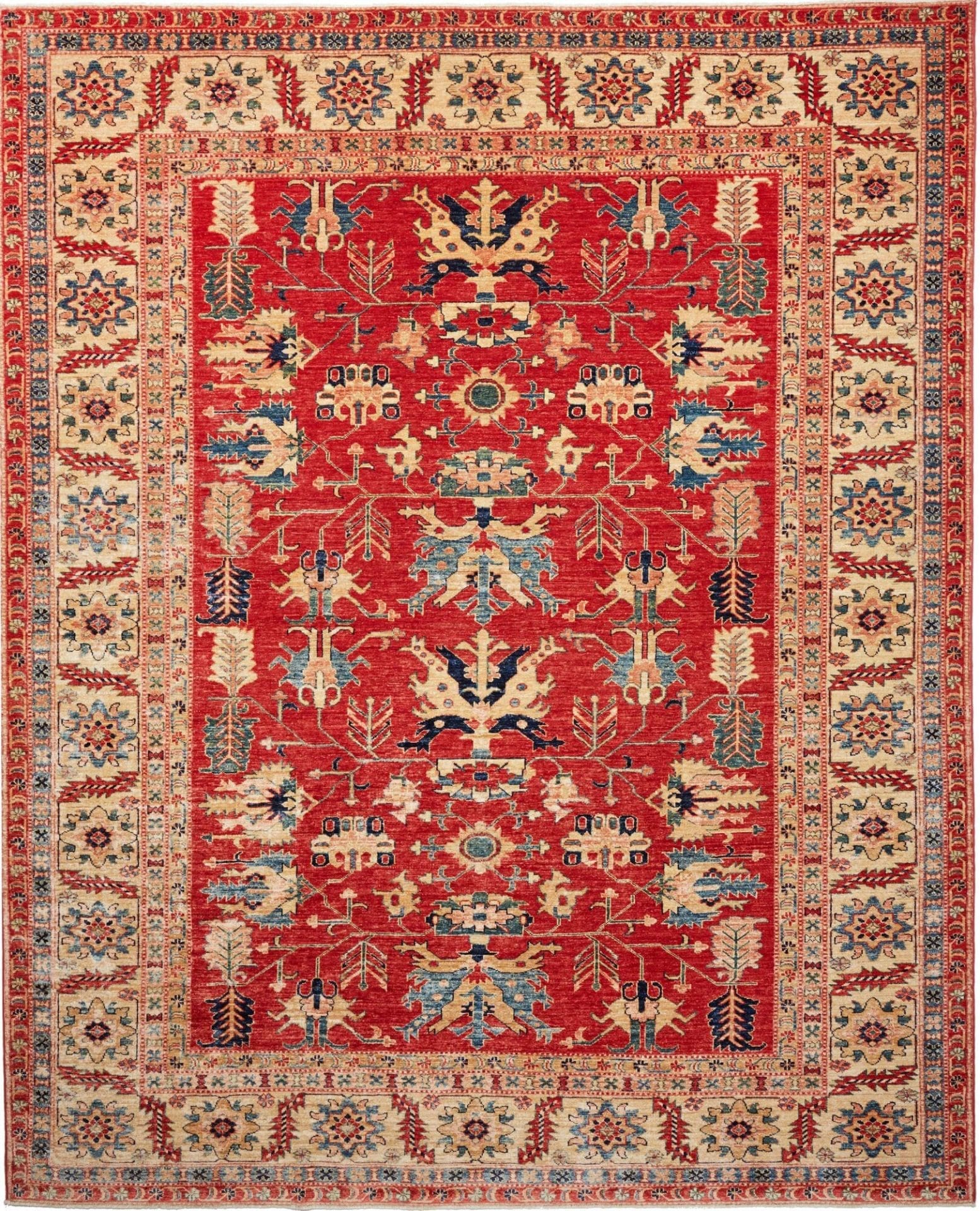 Kazak Teppich 254 x 303 cm, geometrisches Muster, handgeknüpft
