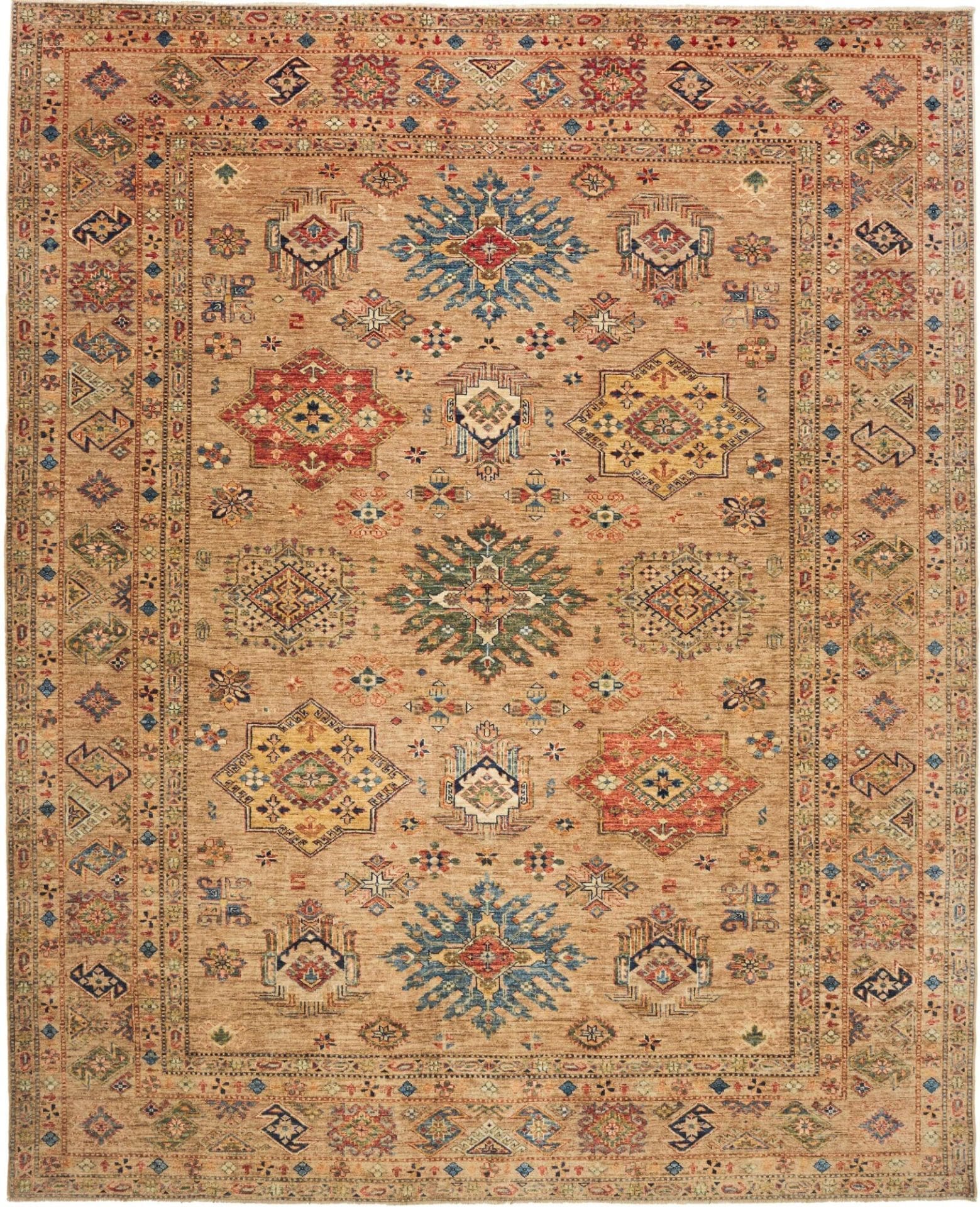 Kazak Teppich 254 x 307cm mit geometrischen Mustern, handgeknüpft