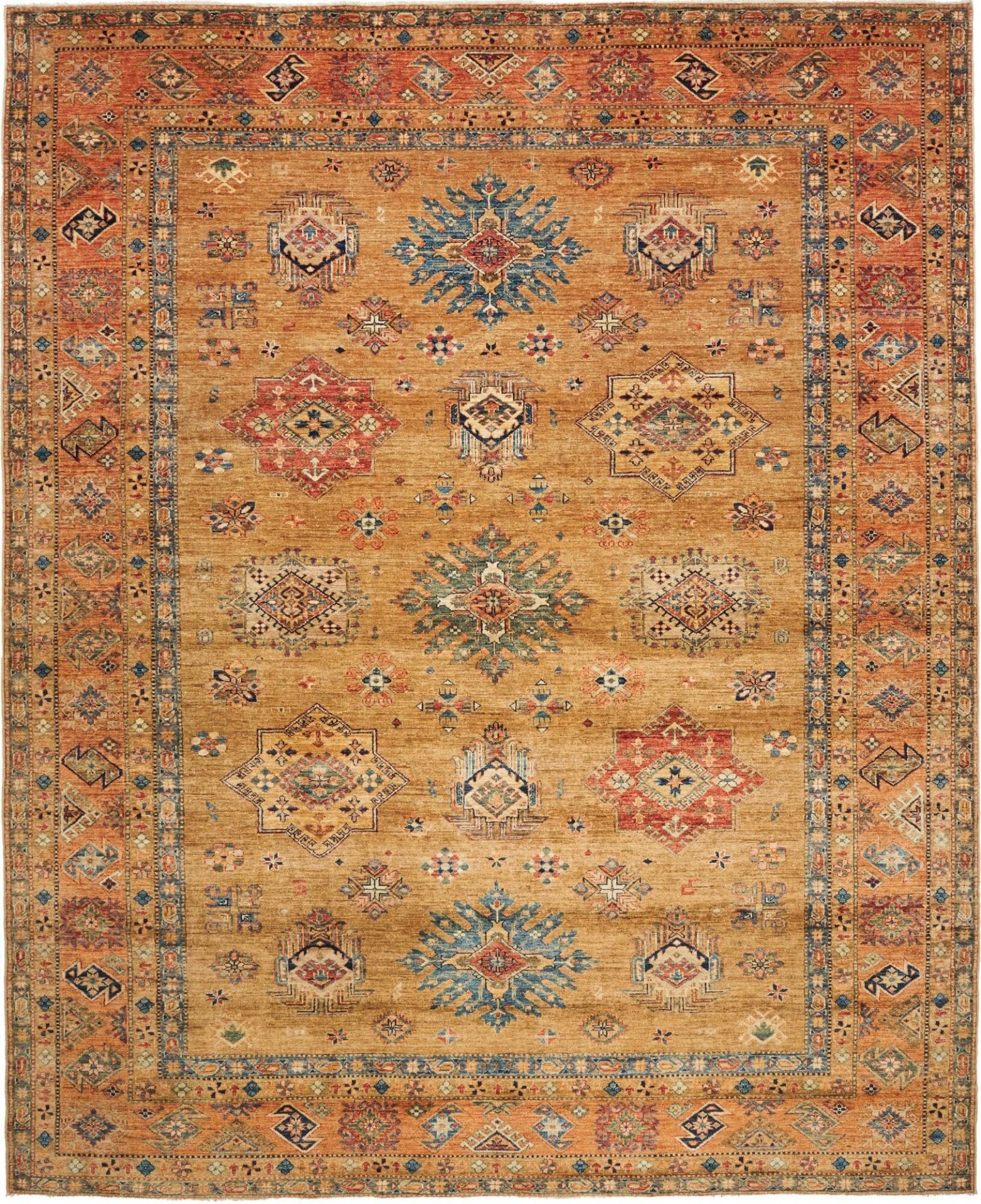 Kazak Teppich 255 x 309 cm, geometrisches Muster, handgeknüpft