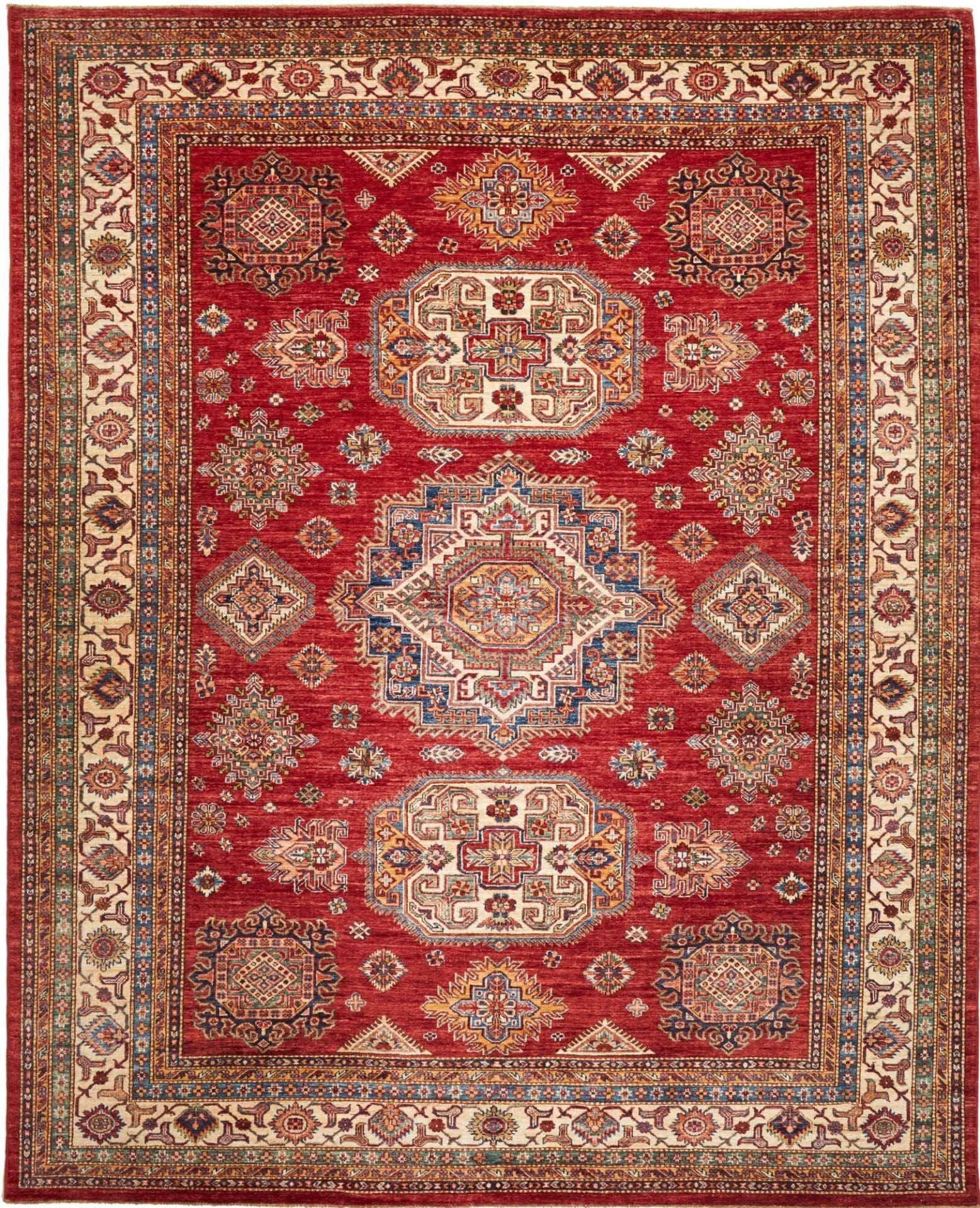 Kazak Teppich 260 x 316 cm, geometrisches Muster, handgeknüpft