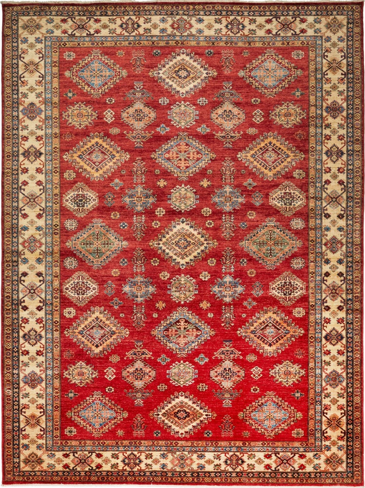 Kazak Teppich 273 x 363 cm, geometrische Muster, handgeknüpft