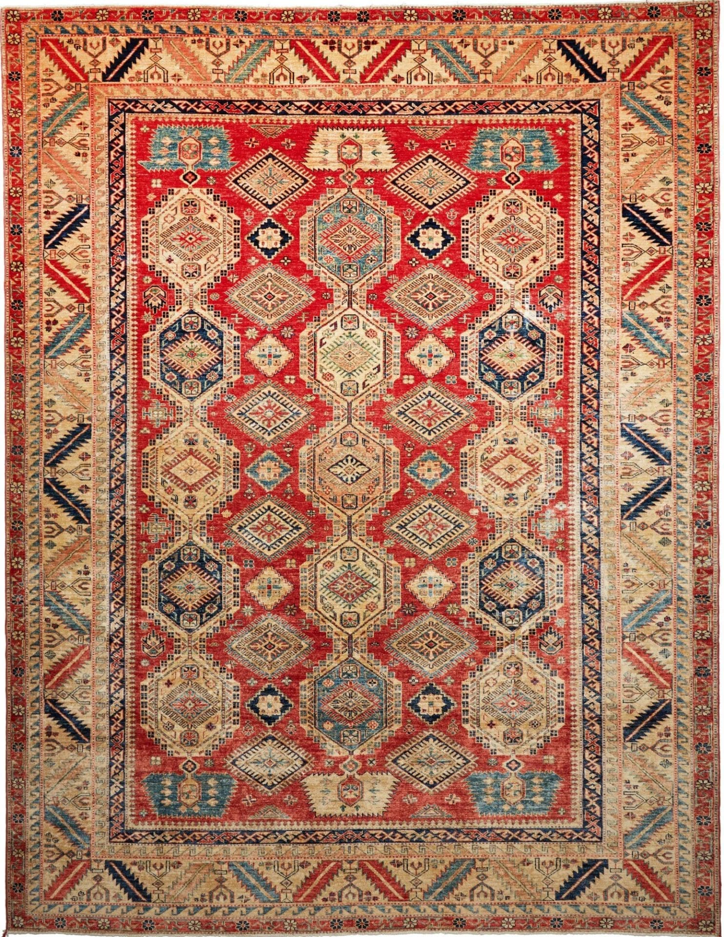 Kazak Teppich 278 x 352 cm, handgeknüpft, Schurwolle, geometrisch