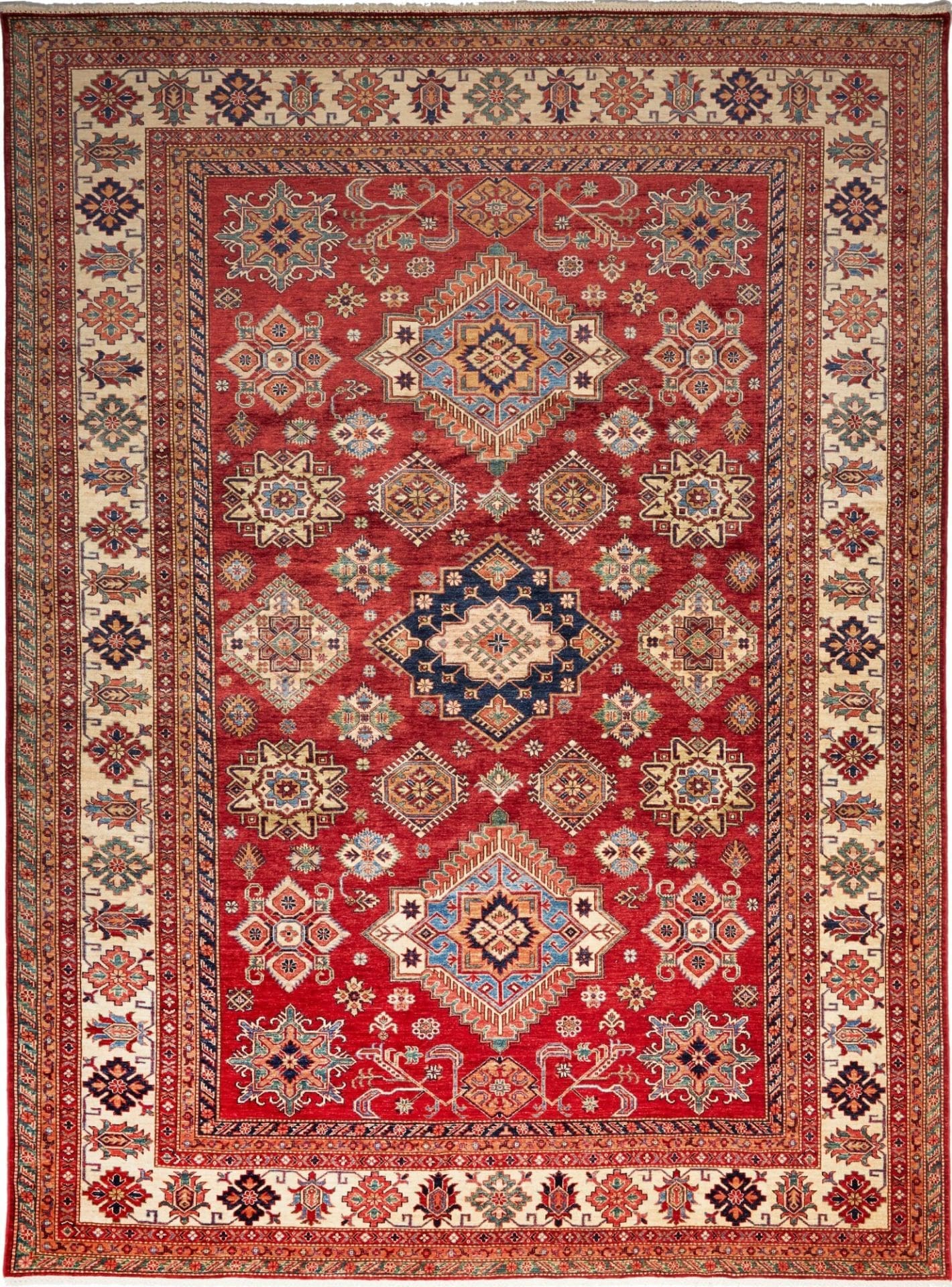 Kazak Teppich 283 x 370cm, geometrische Muster, handgeknüpft