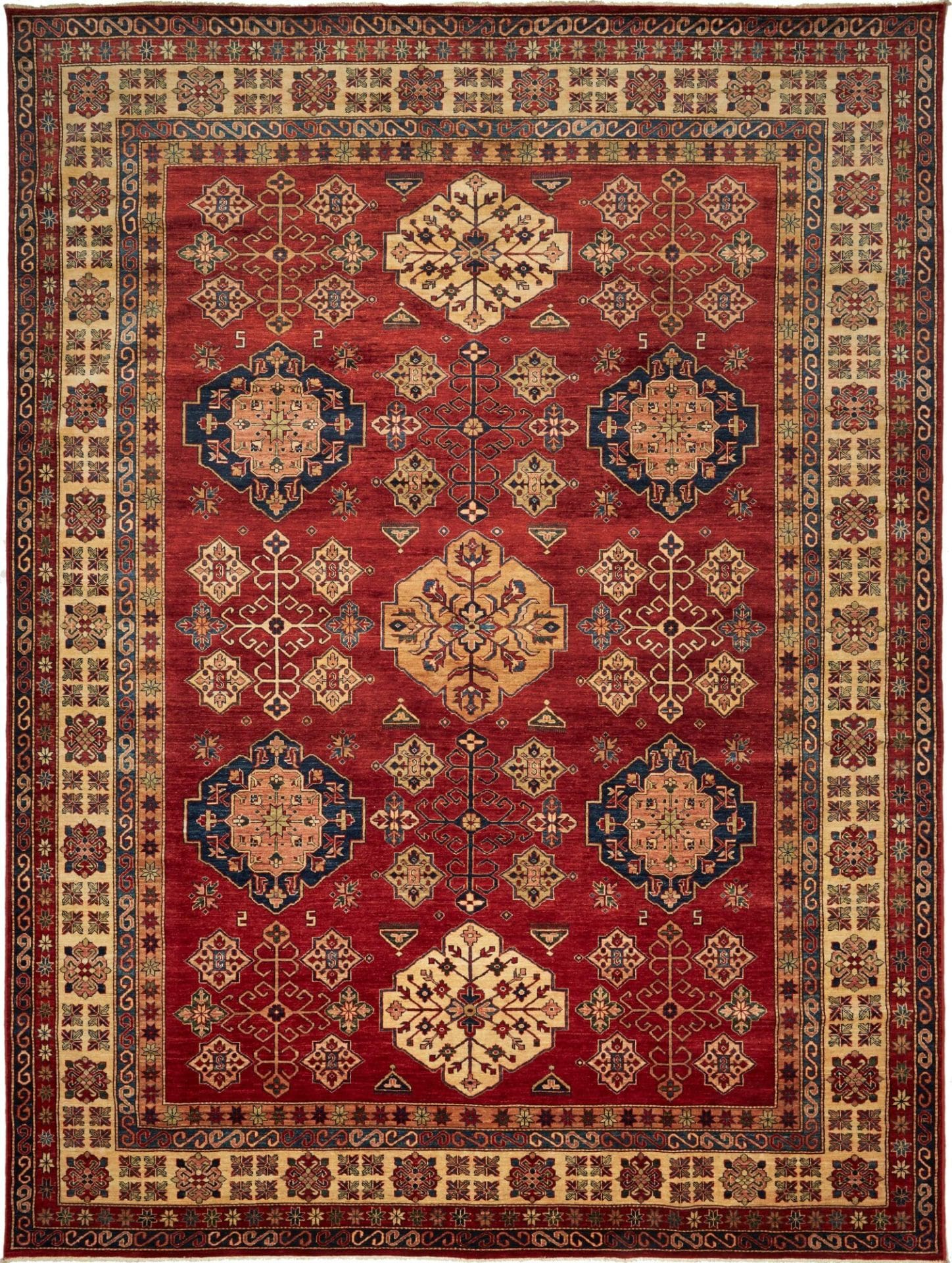 Kazak Teppich 296 x 398 cm, handgeknüpft, geometrisches Muster