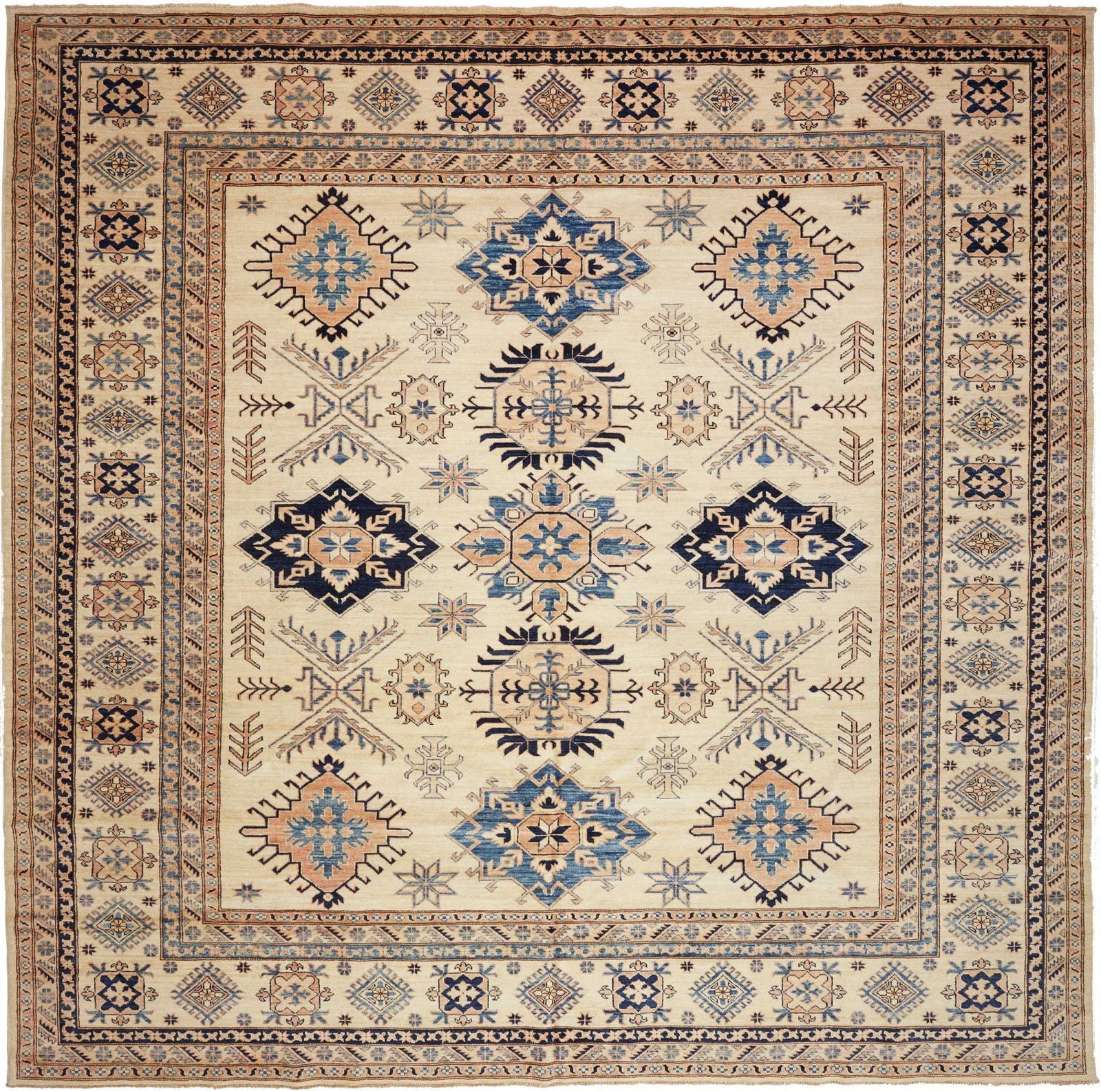 Kazak Teppich 307 x 299cm, geometrisches Muster, handgeknüpft