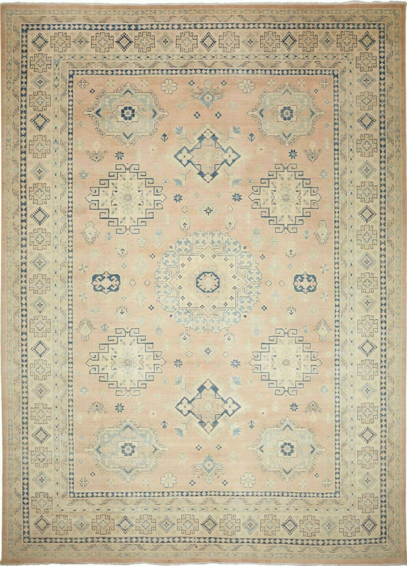 Kazak Teppich 309 x 426cm, Schurwolle, geometrisches Muster, handgeknüpft