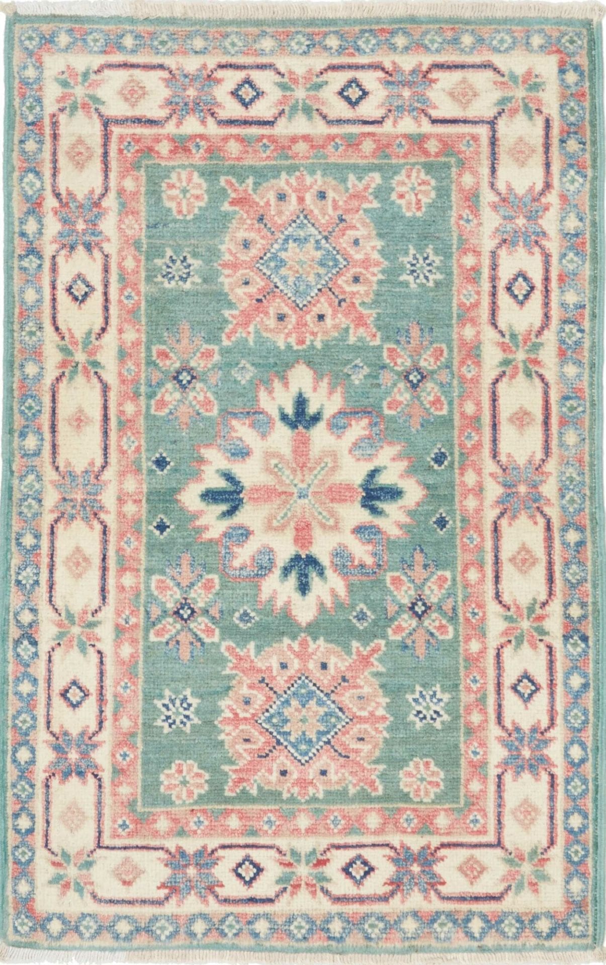 Kazak Teppich 60 x 88cm, geometrische Muster, handgeknüpft