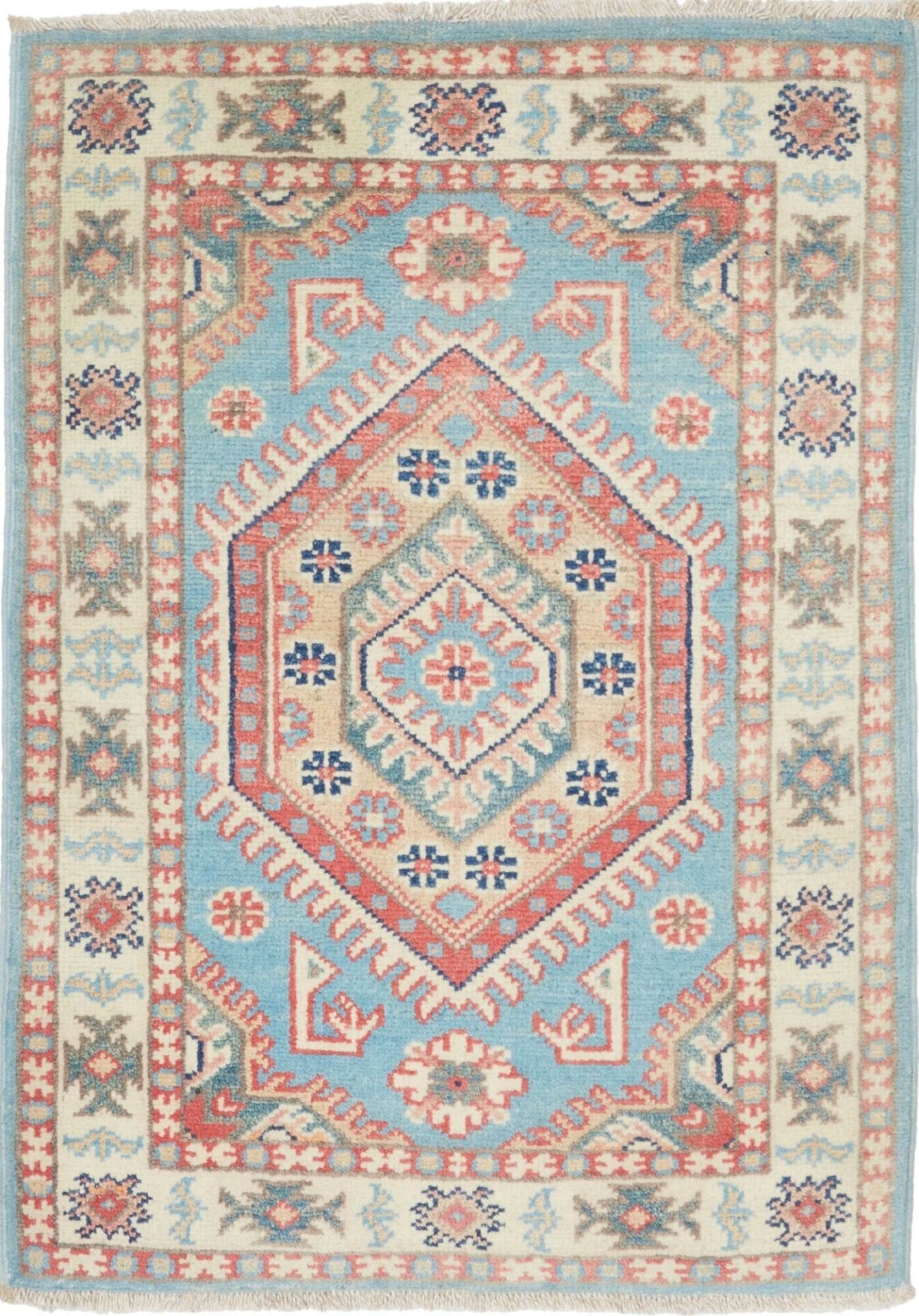 Kazak Teppich 64 x 85cm, geometrisches Muster, handgeknüpft