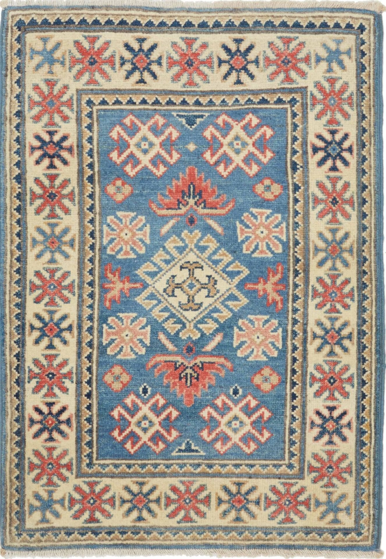 Kazak Teppich 64 x 89 cm, geometrisches Muster, handgeknüpft