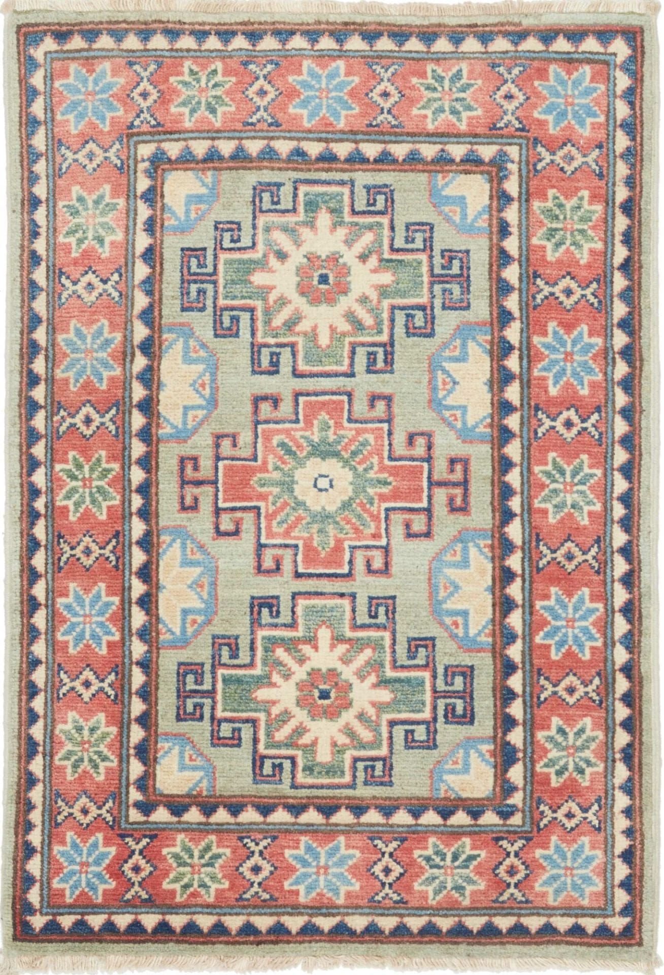 Kazak Teppich 64 x 89 cm – handgeknüpft, geometrisches Muster