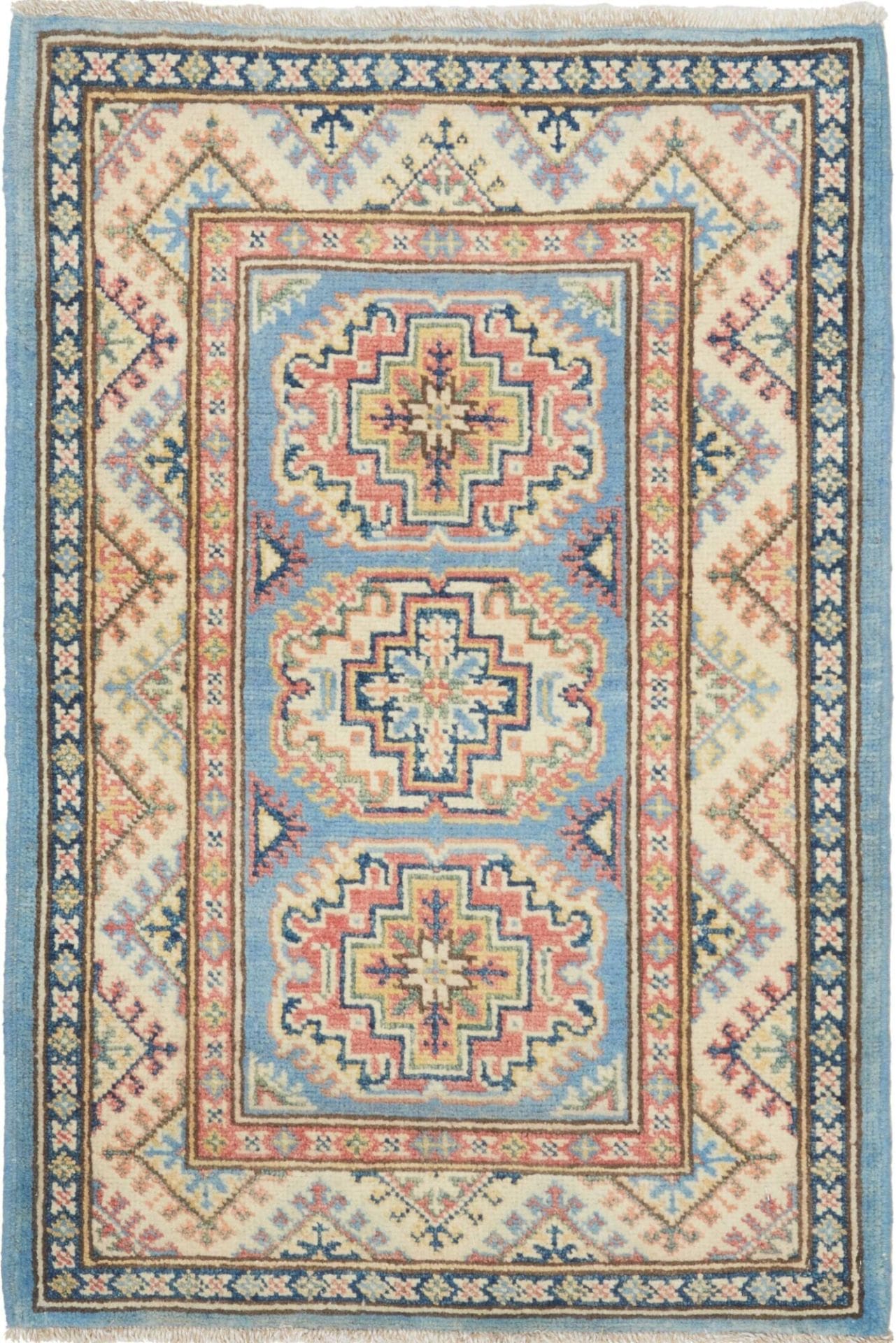 Kazak Teppich 64 x 89 cm, handgeknüpft, geometrisches Muster