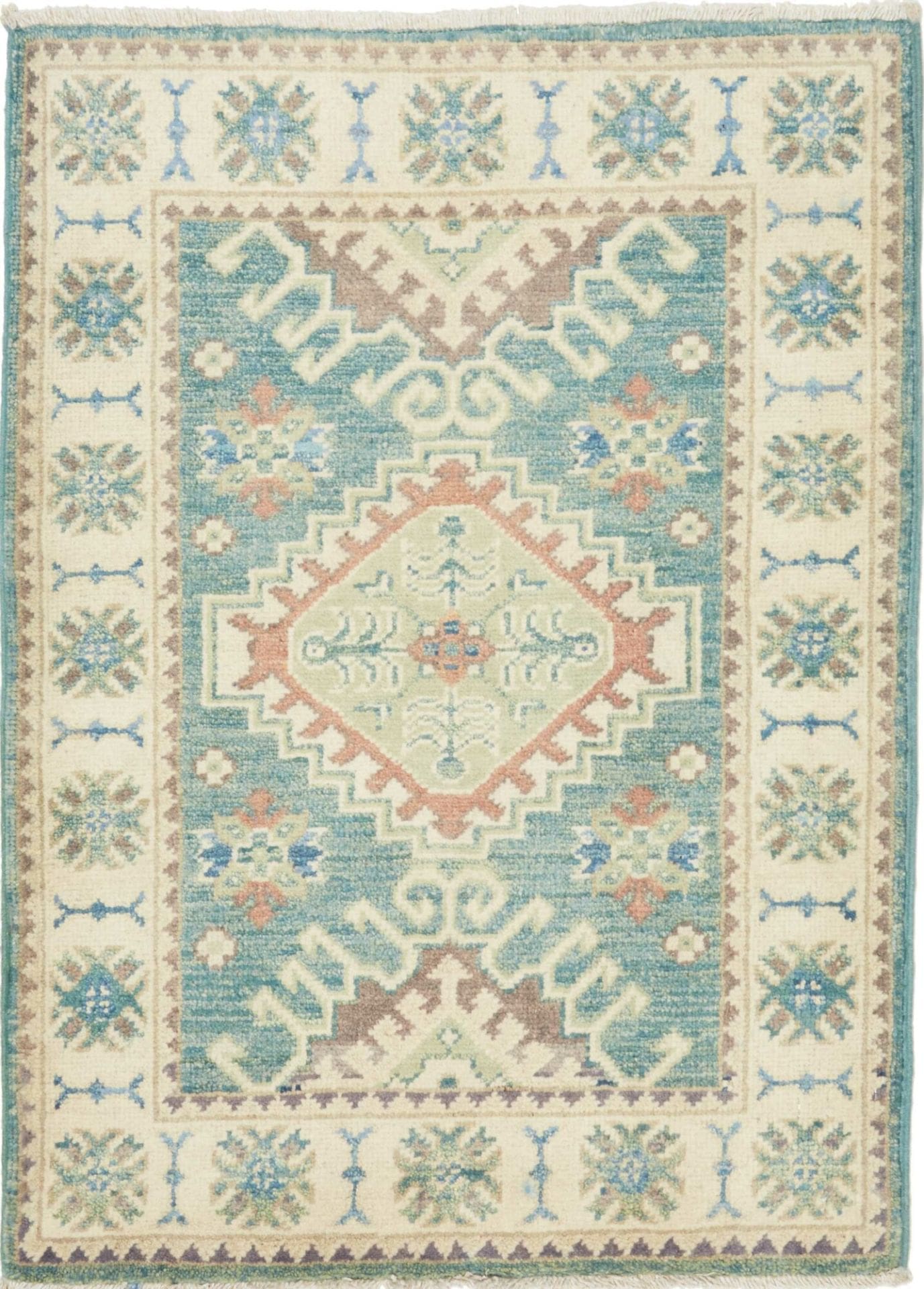 Kazak Teppich 64 x 90cm, geometrisches Muster, handgeknüpft