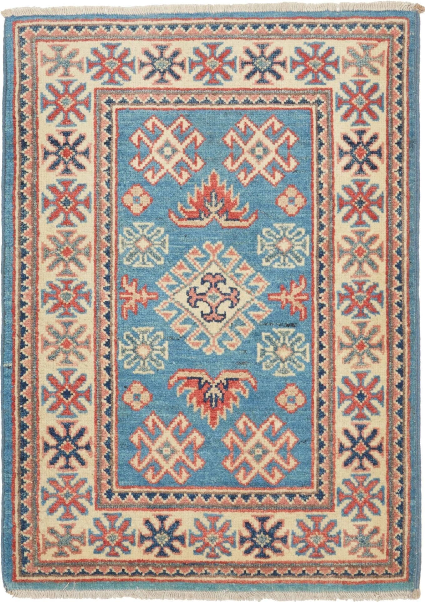 Kazak Teppich 65 x 85 cm, handgeknüpft, geometrische Muster, Schurwolle
