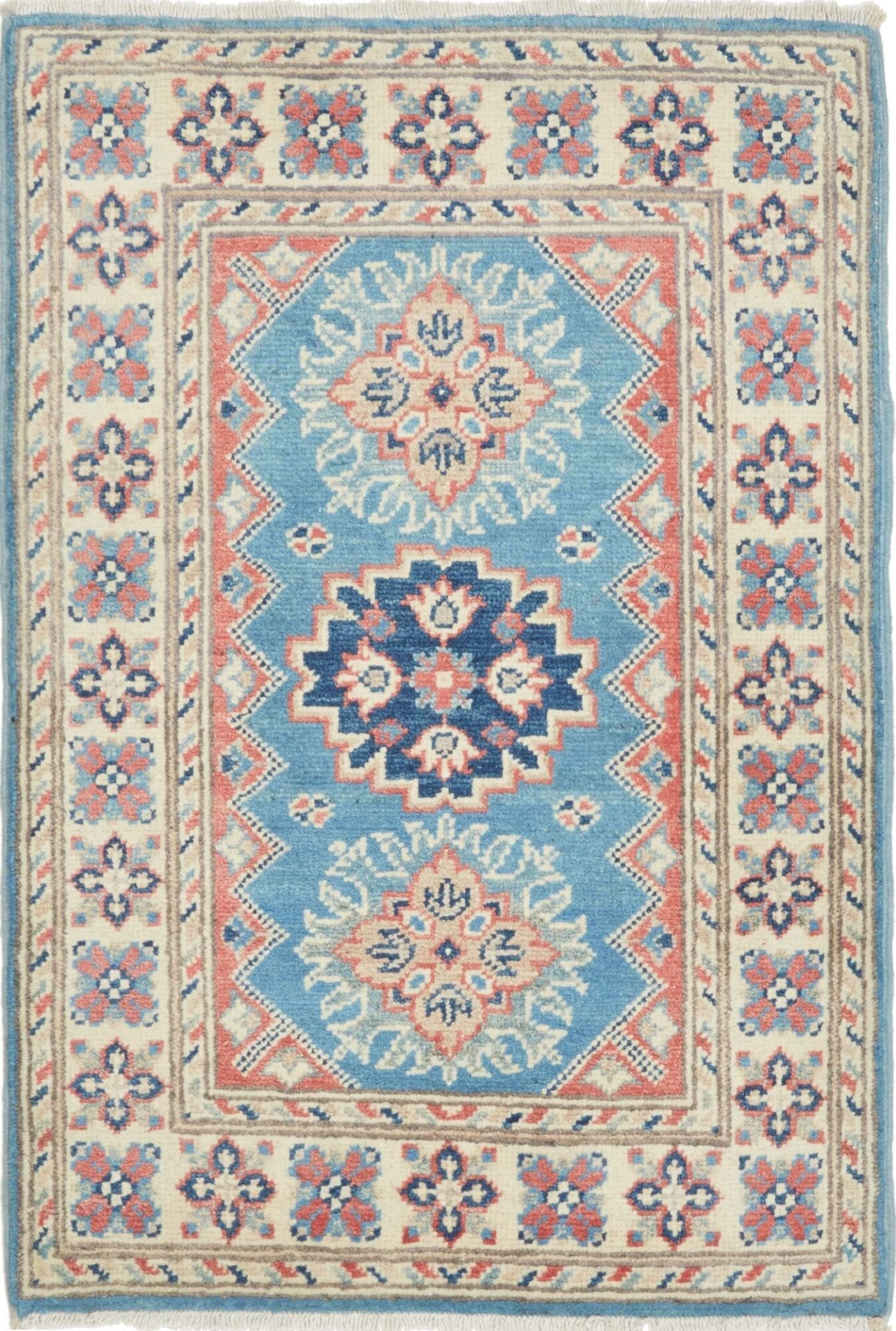 Kazak Teppich 65 x 90 cm, handgeknüpft, geometrische Muster
