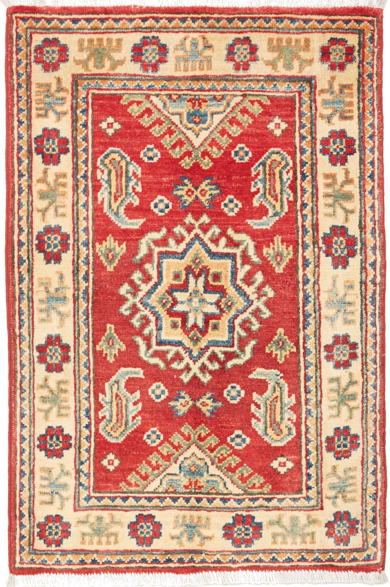 Kazak Teppich 65 x 91 cm – geometrisches Muster, handgeknüpft