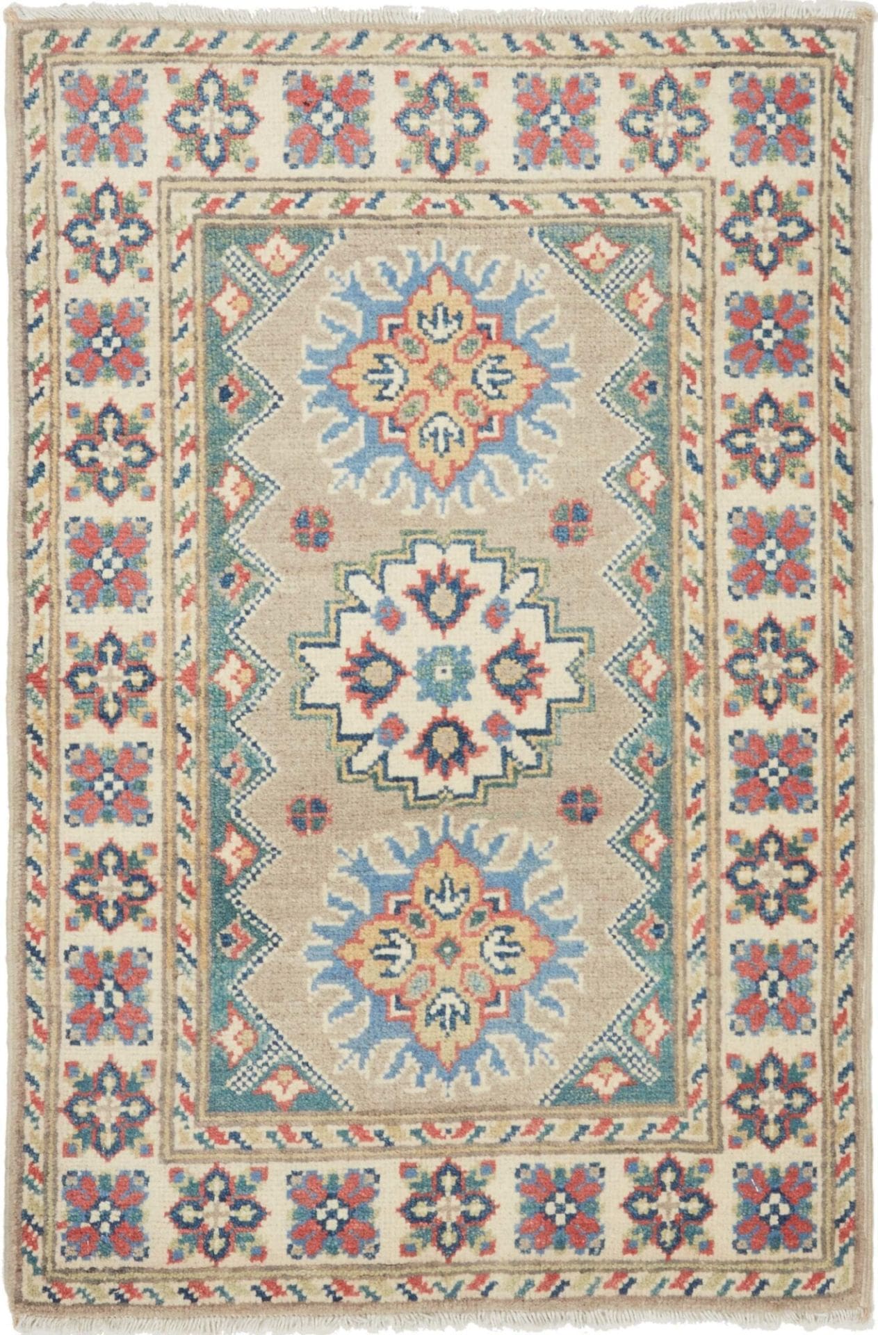 Kazak Teppich 65 x 95 cm – Handgeknüpft, Schurwolle, Geometrisches Muster