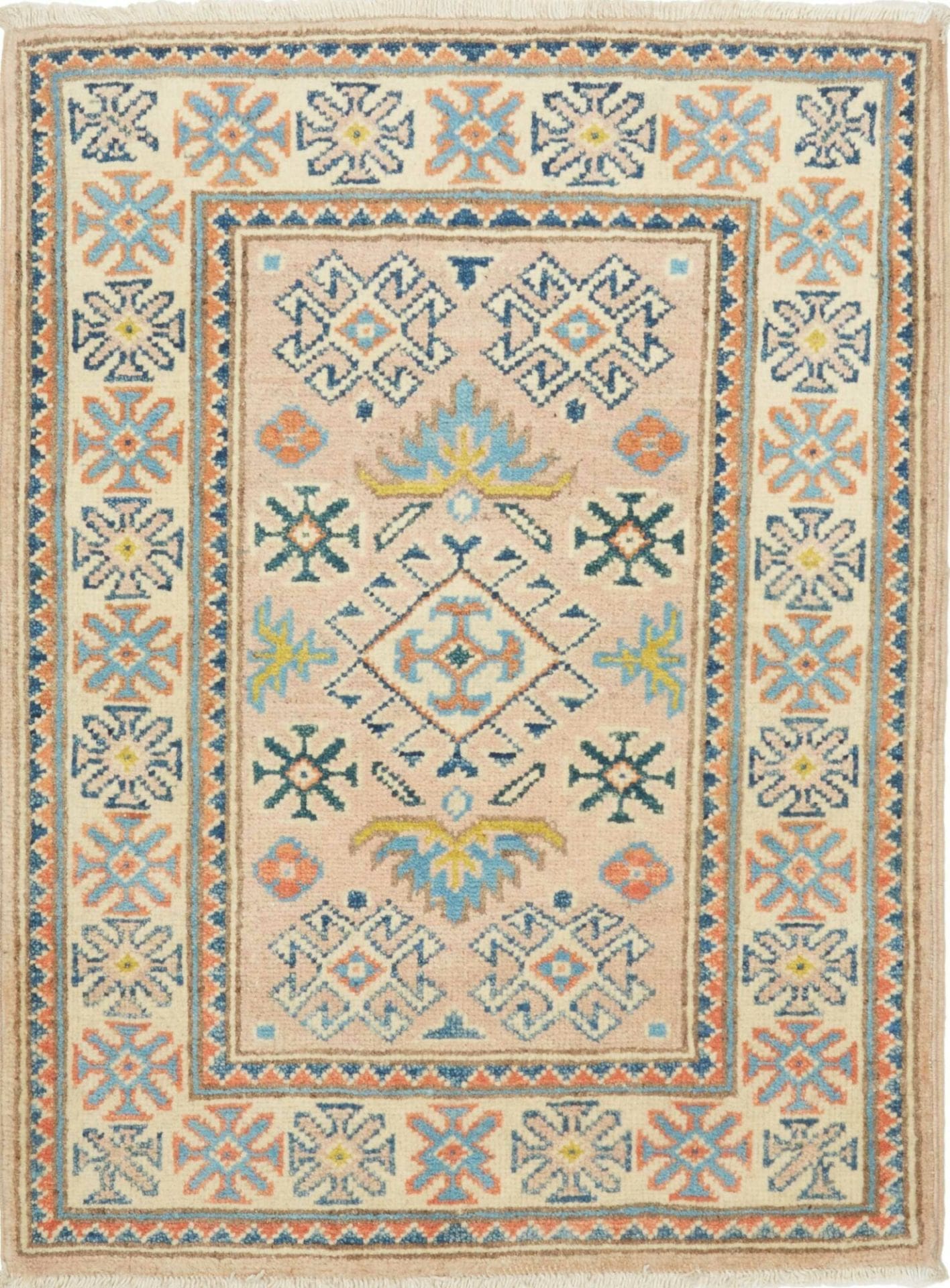 Kazak Teppich 66 x 83 cm mit geometrischem Muster, handgeknüpft
