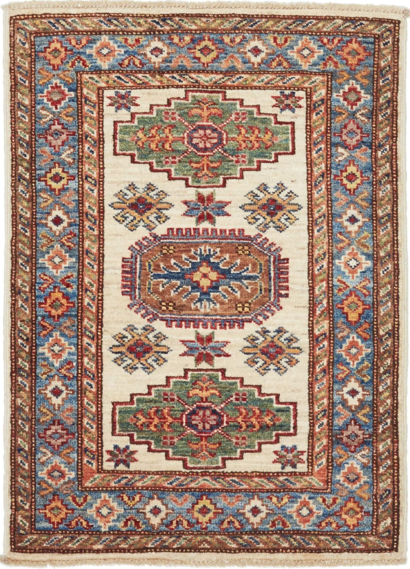 Kazak Teppich 66 x 87cm, handgeknüpft, geometrisches Muster