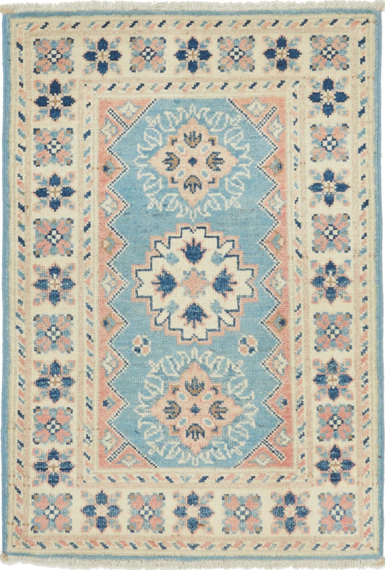 Kazak Teppich 66 x 92 cm, geometrisches Muster, handgeknüpft