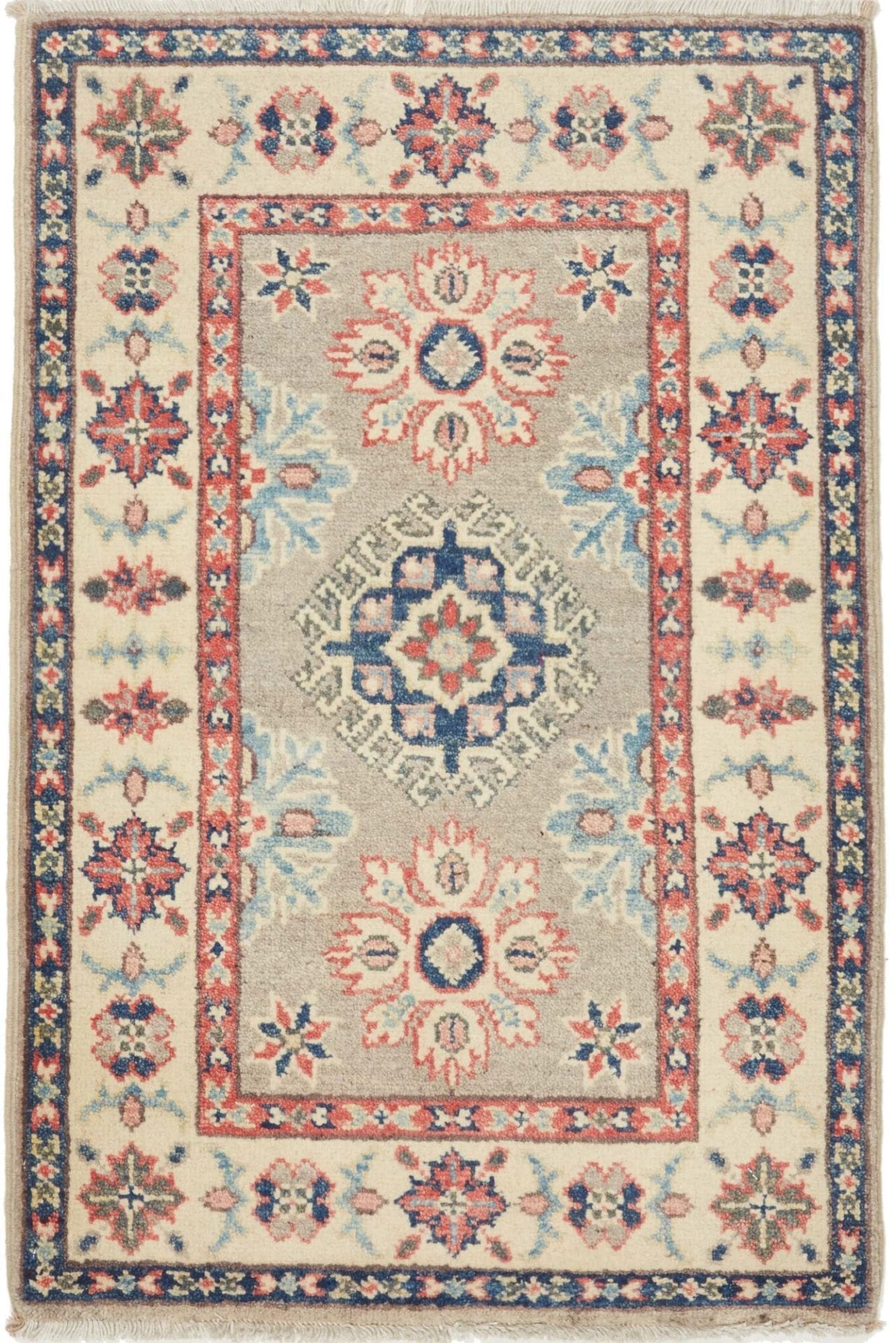 Kazak Teppich 66 x 93cm, geometrische Muster, handgeknüpft