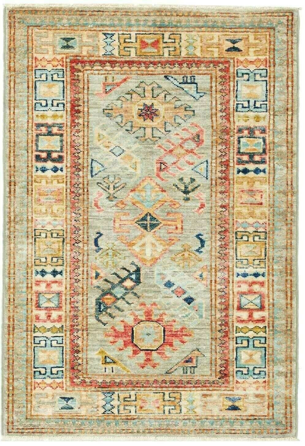 Kazak Teppich 66 x 93cm, geometrisches Muster, handgeknüpft