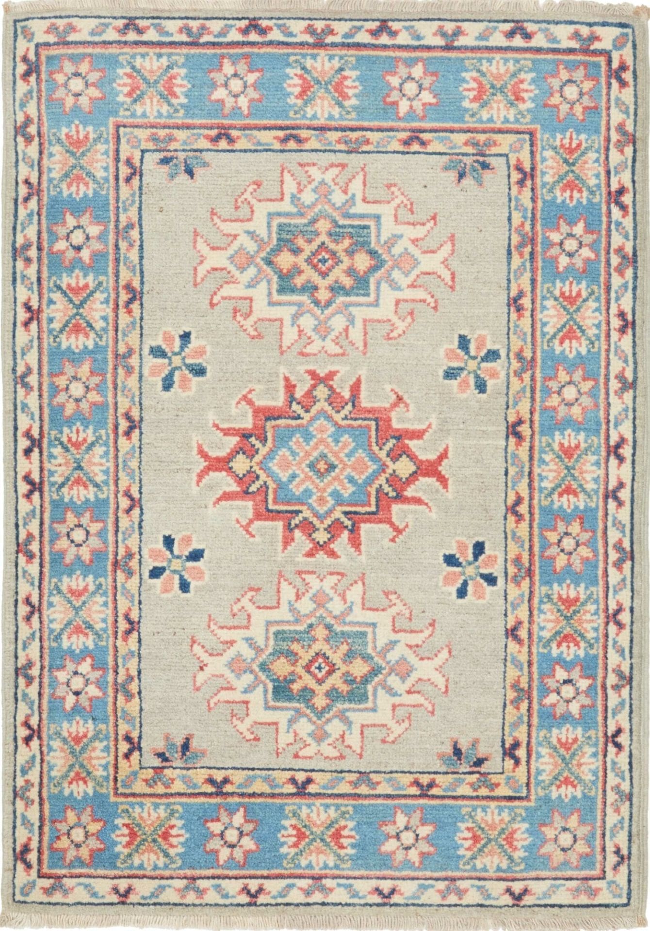 Kazak Teppich 67 x 90 cm, geometrisch, Schurwolle, handgeknüpft