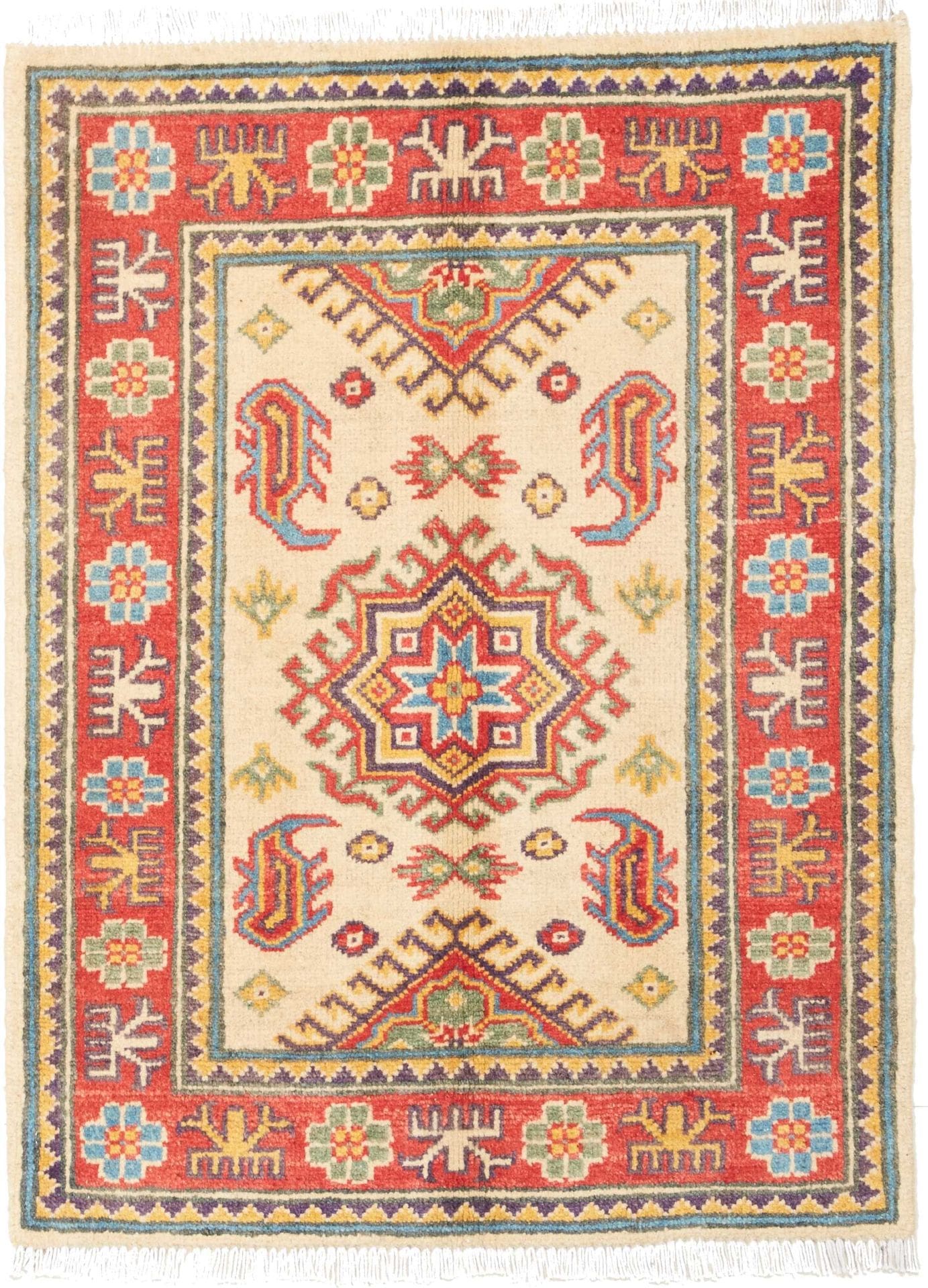 Kazak Teppich 68 x 85cm, geometrisches Muster, handgeknüpft