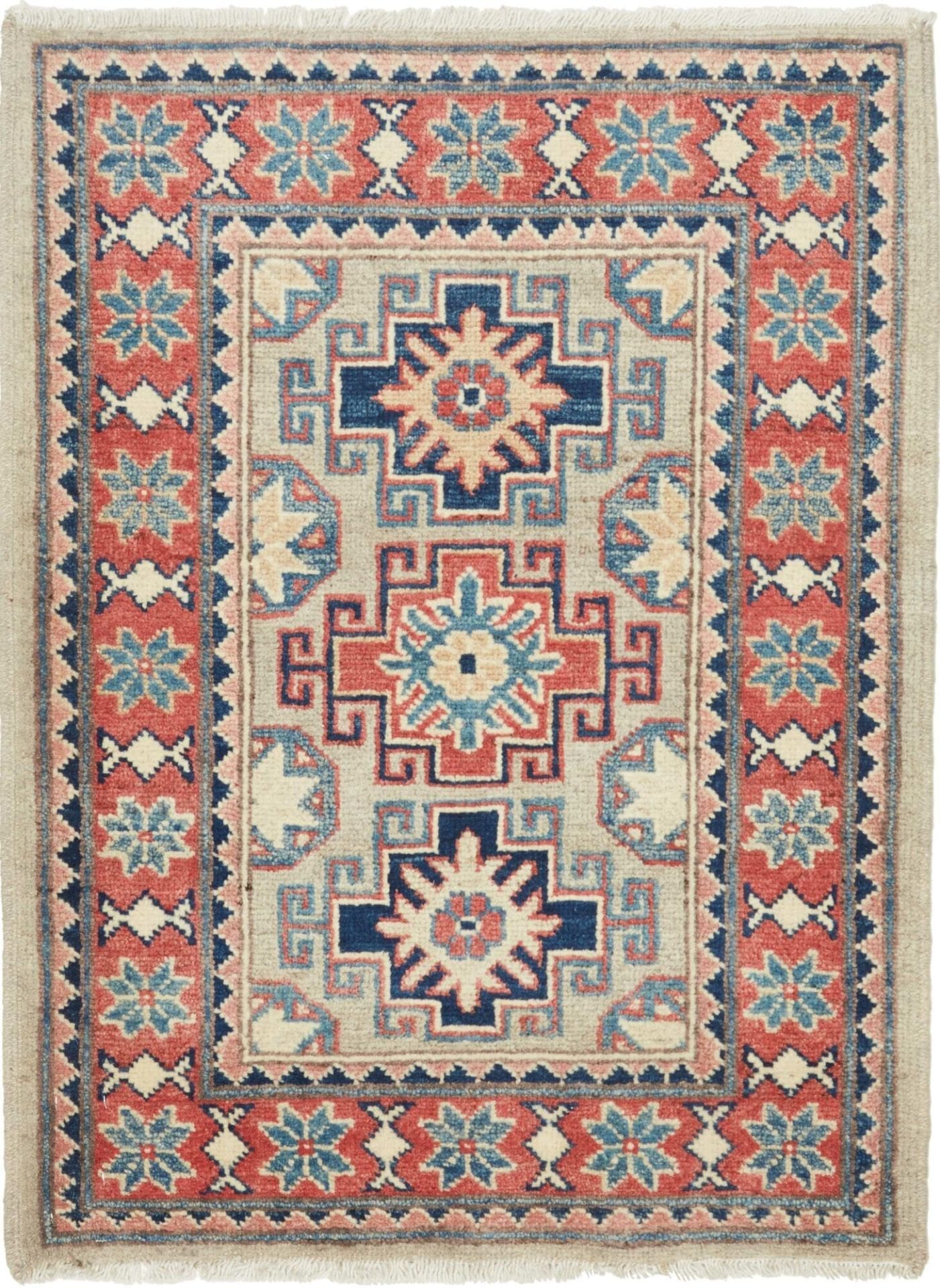 Kazak Teppich 68 x 86 cm, geometrisches Muster, handgeknüpft