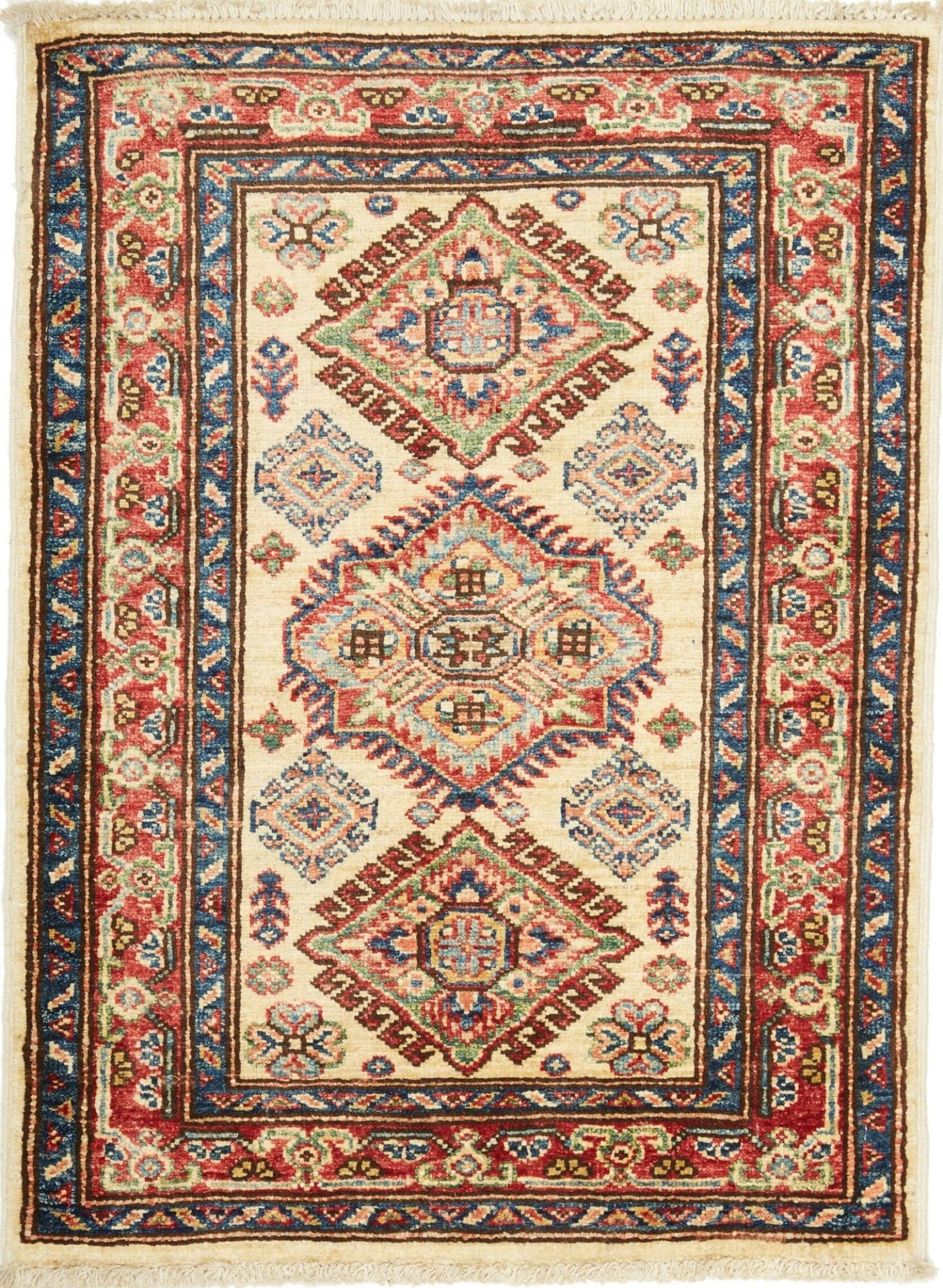(Verkauft) Kazak Teppich 68 x 92 cm, geometrisches Muster, handgeknüpft