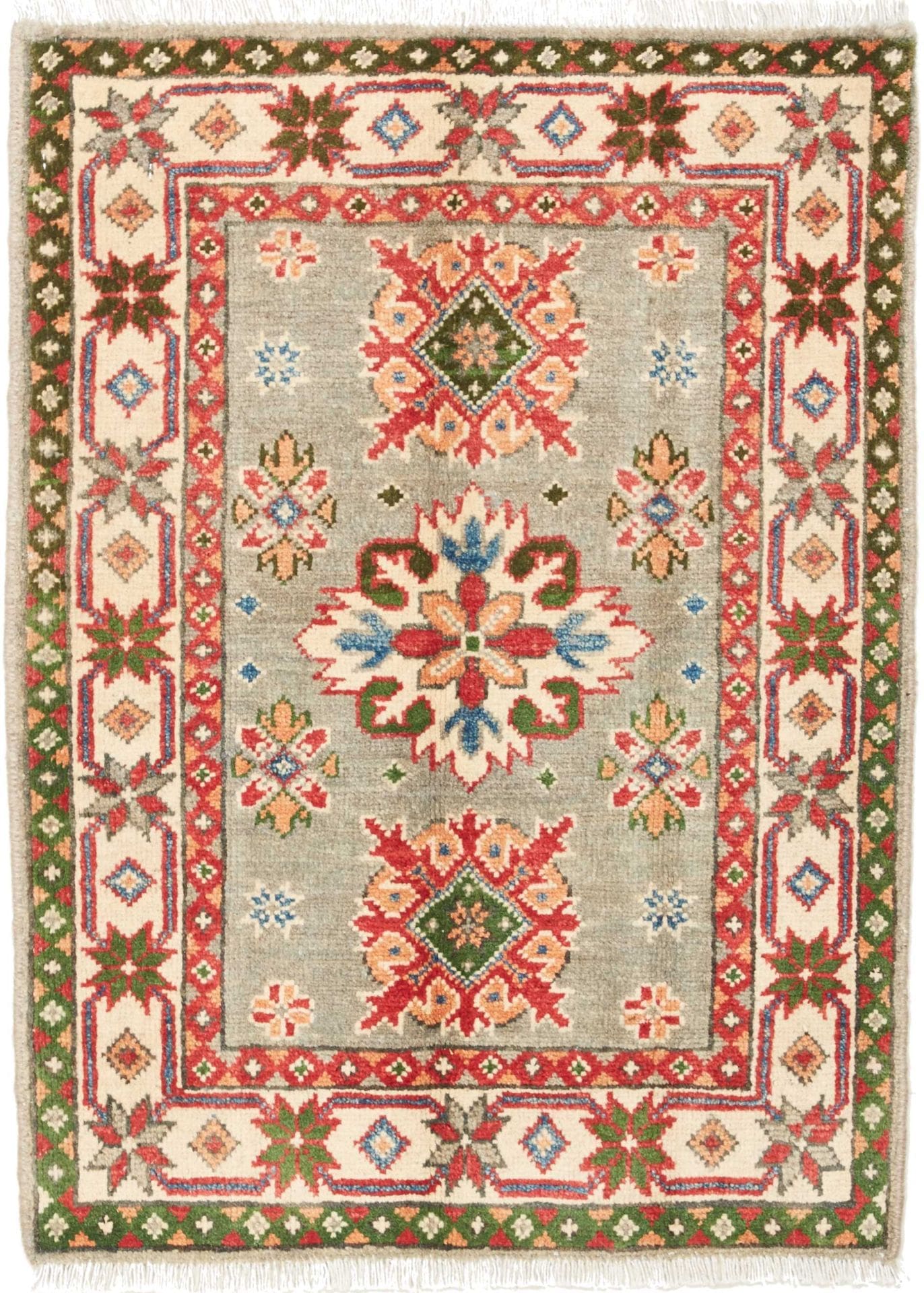 Kazak Teppich 70 x 90cm, geometrisches Muster, handgeknüpft