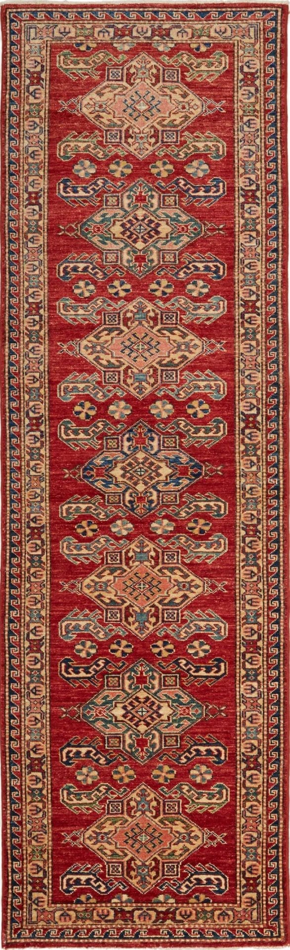 Kazak Teppich 74 x 248cm, geometrische Muster, handgeknüpft
