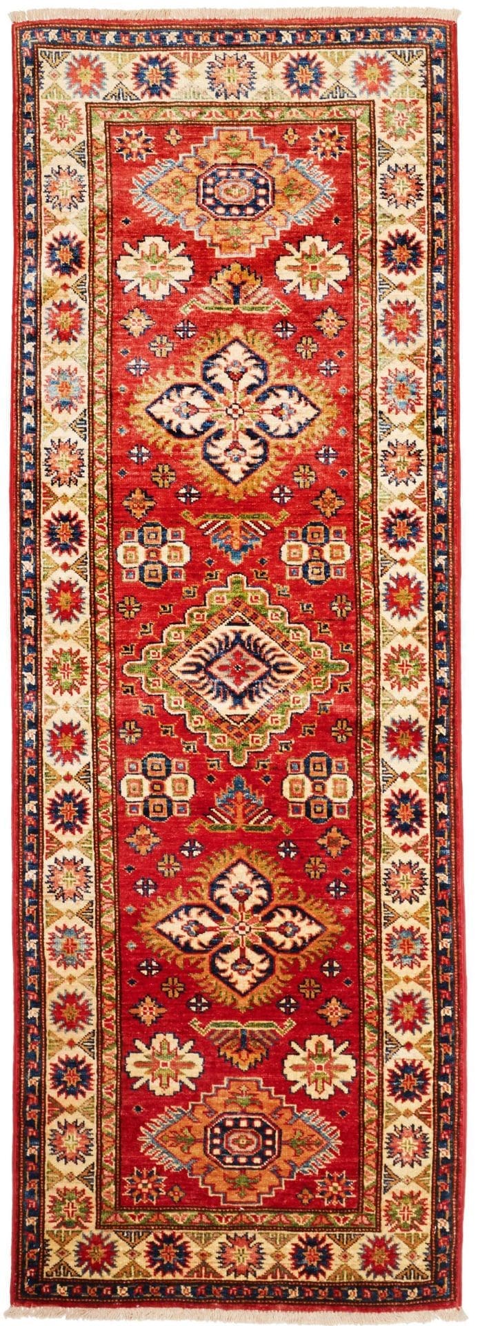 Kazak Teppich 78 x 218cm – Handgeknüpft mit geometrischen Mustern