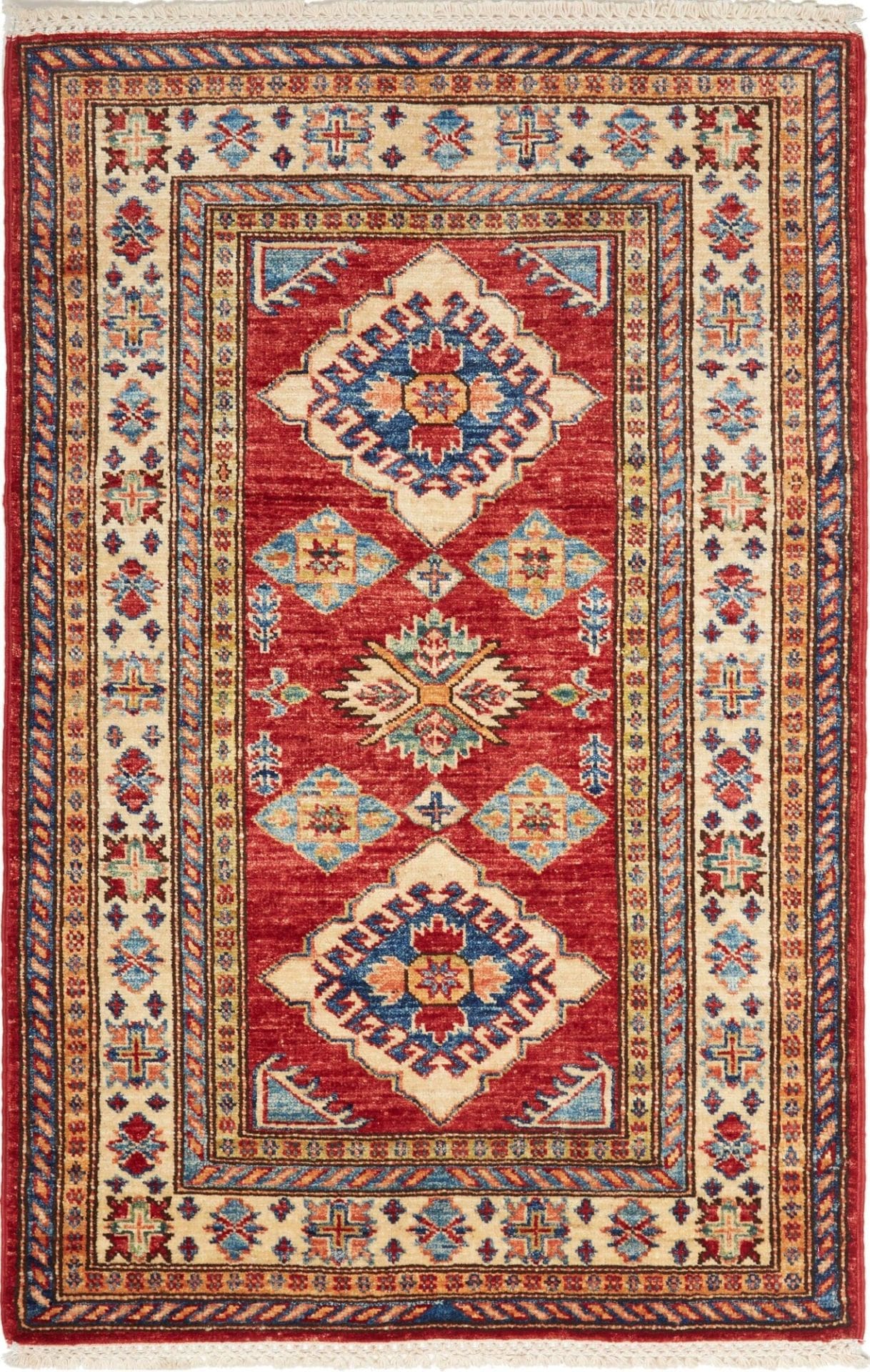 Kazak Teppich 79 x 122cm, geometrisches Muster, handgeknüpft