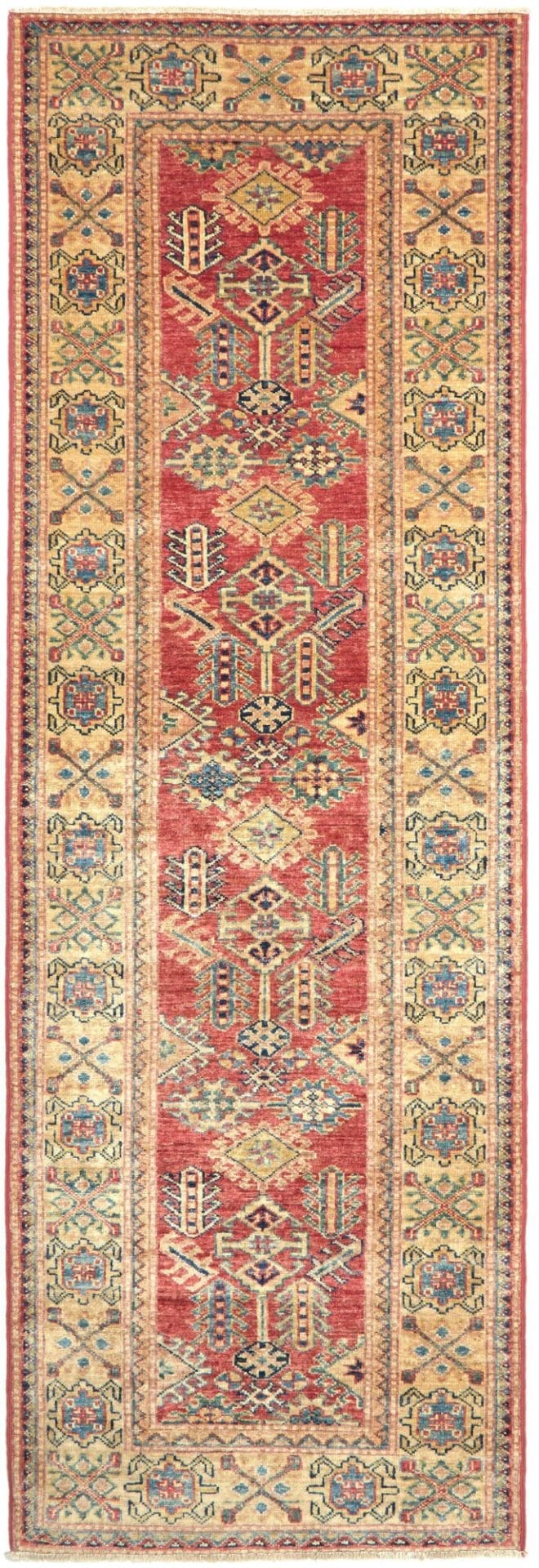 Kazak Teppich 79 x 232 cm, geometrisches Muster, handgeknüpft