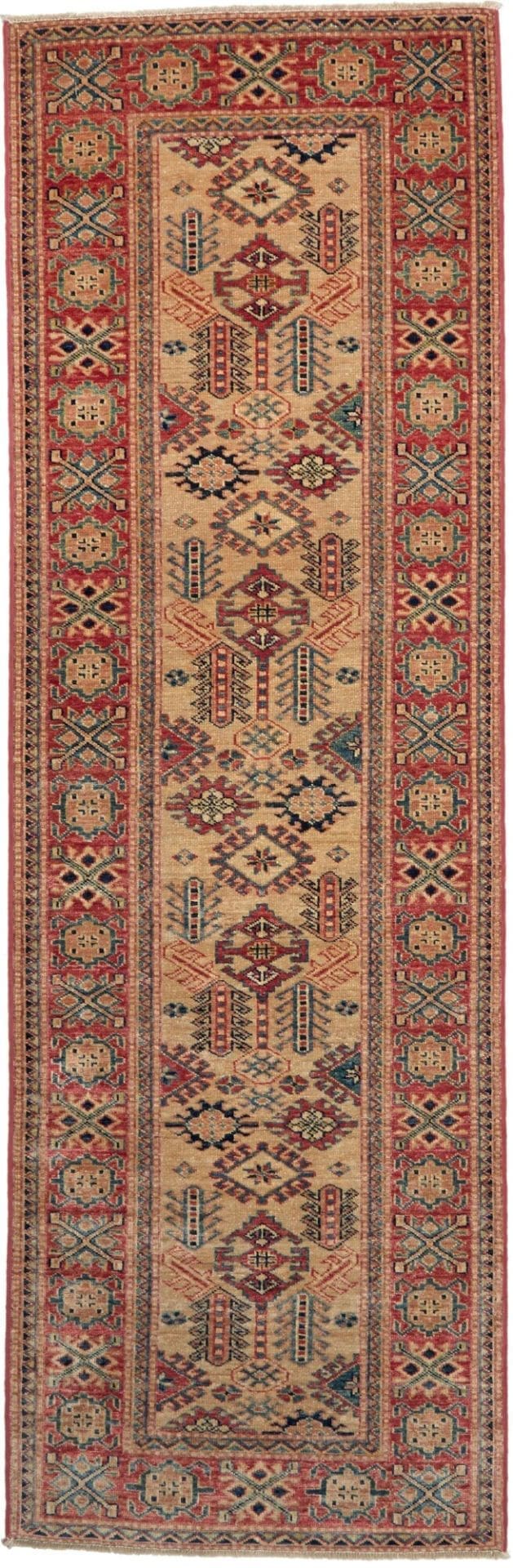 Kazak Teppich 79 x 244 cm, geometrisches Muster, handgeknüpft