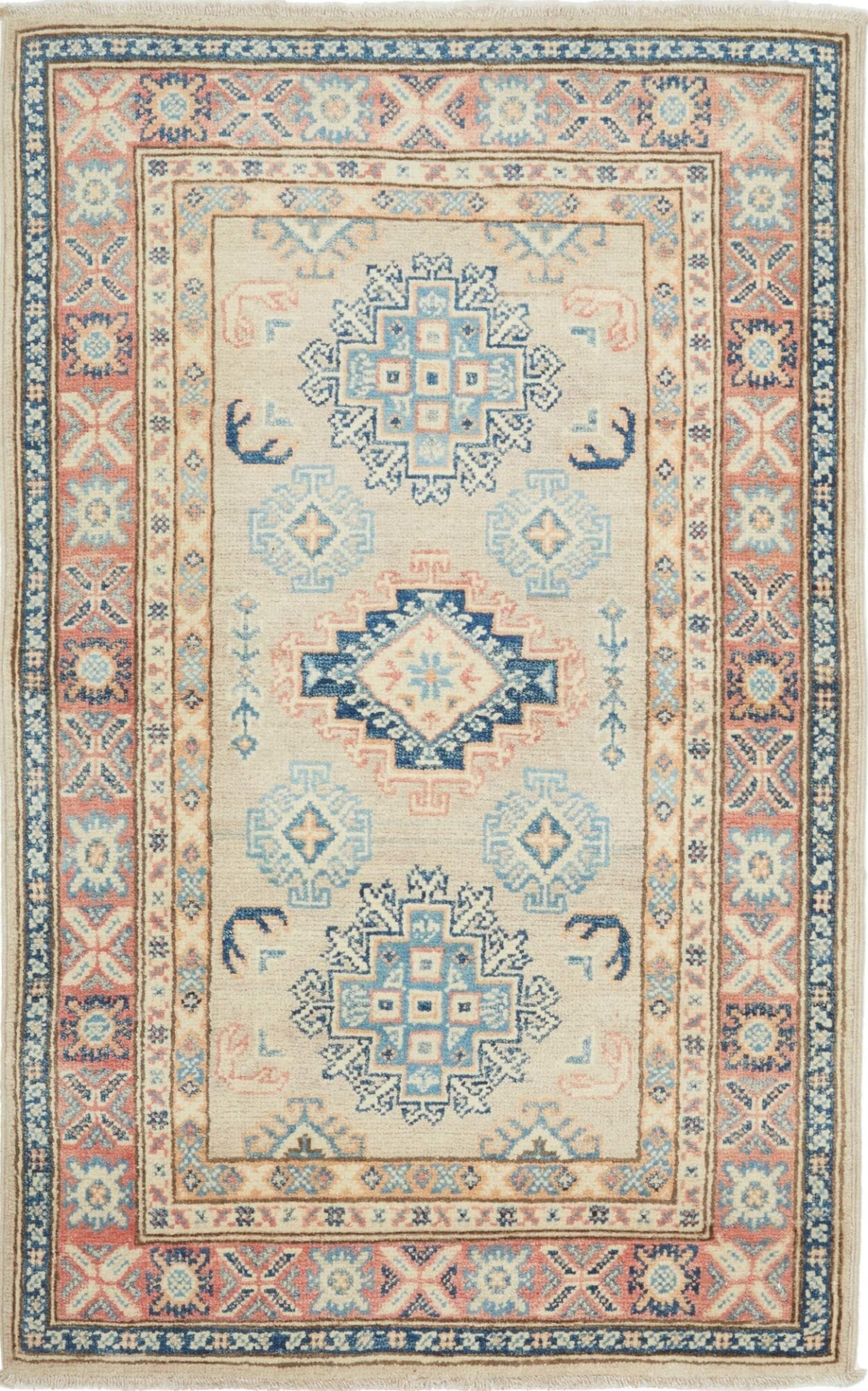 Kazak Teppich 80 x 127 cm - Handgeknüpft, geometrisches Muster, Wolle