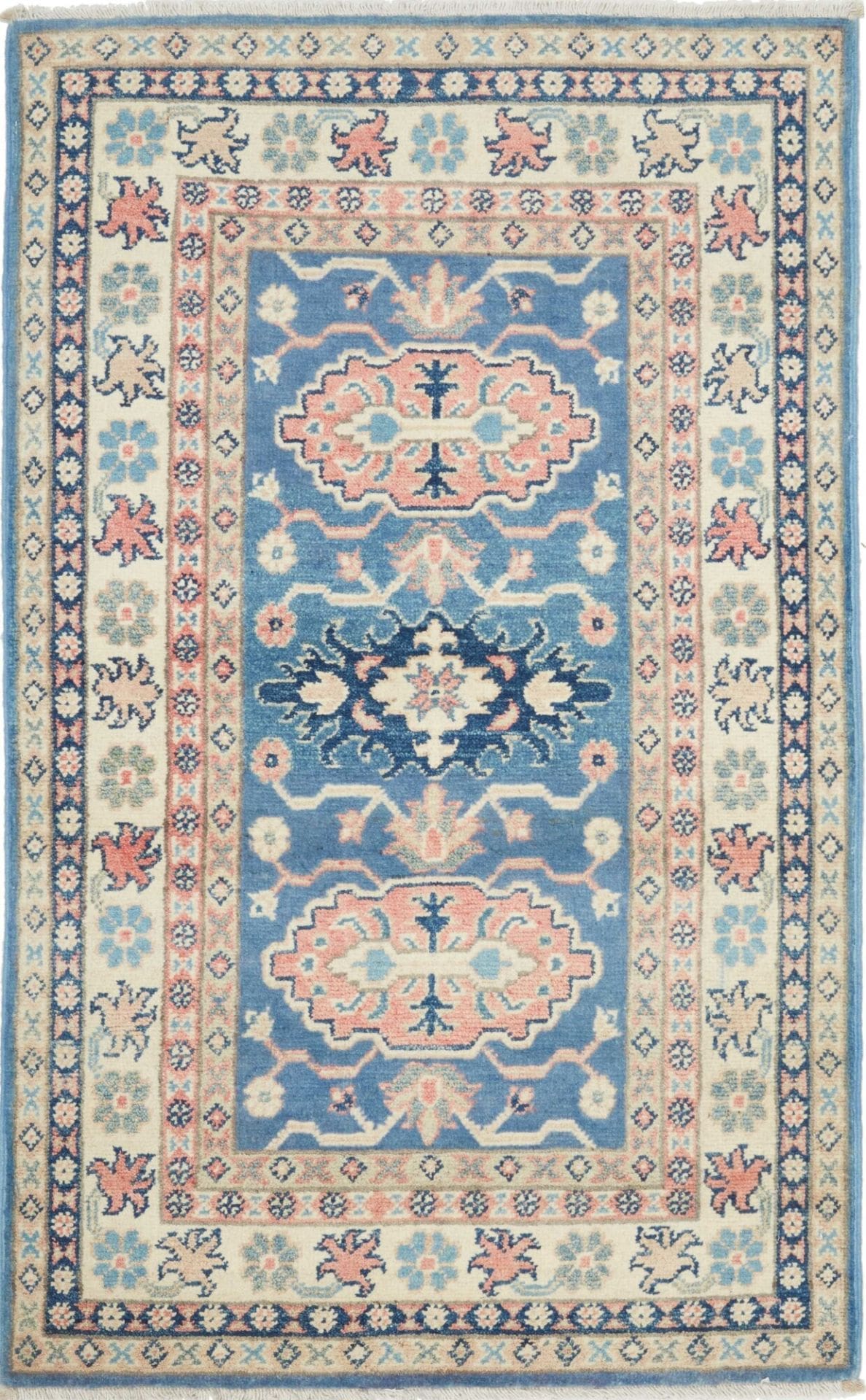 Kazak Teppich 80 x 130cm, geometrisches Muster, handgeknüpft