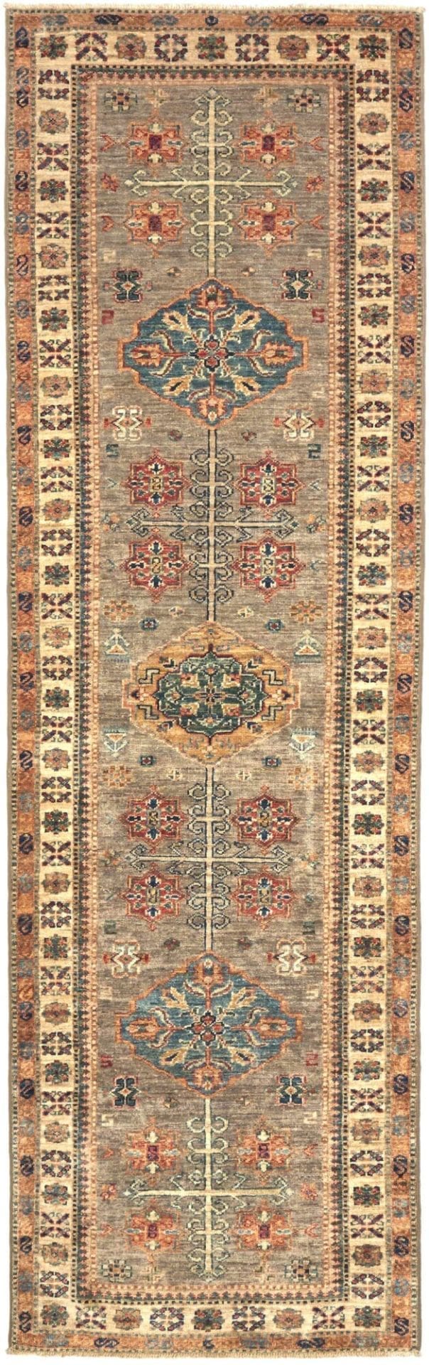 Kazak Teppich 80 x 256cm, geometrisch, Schurwolle, handgeknüpft