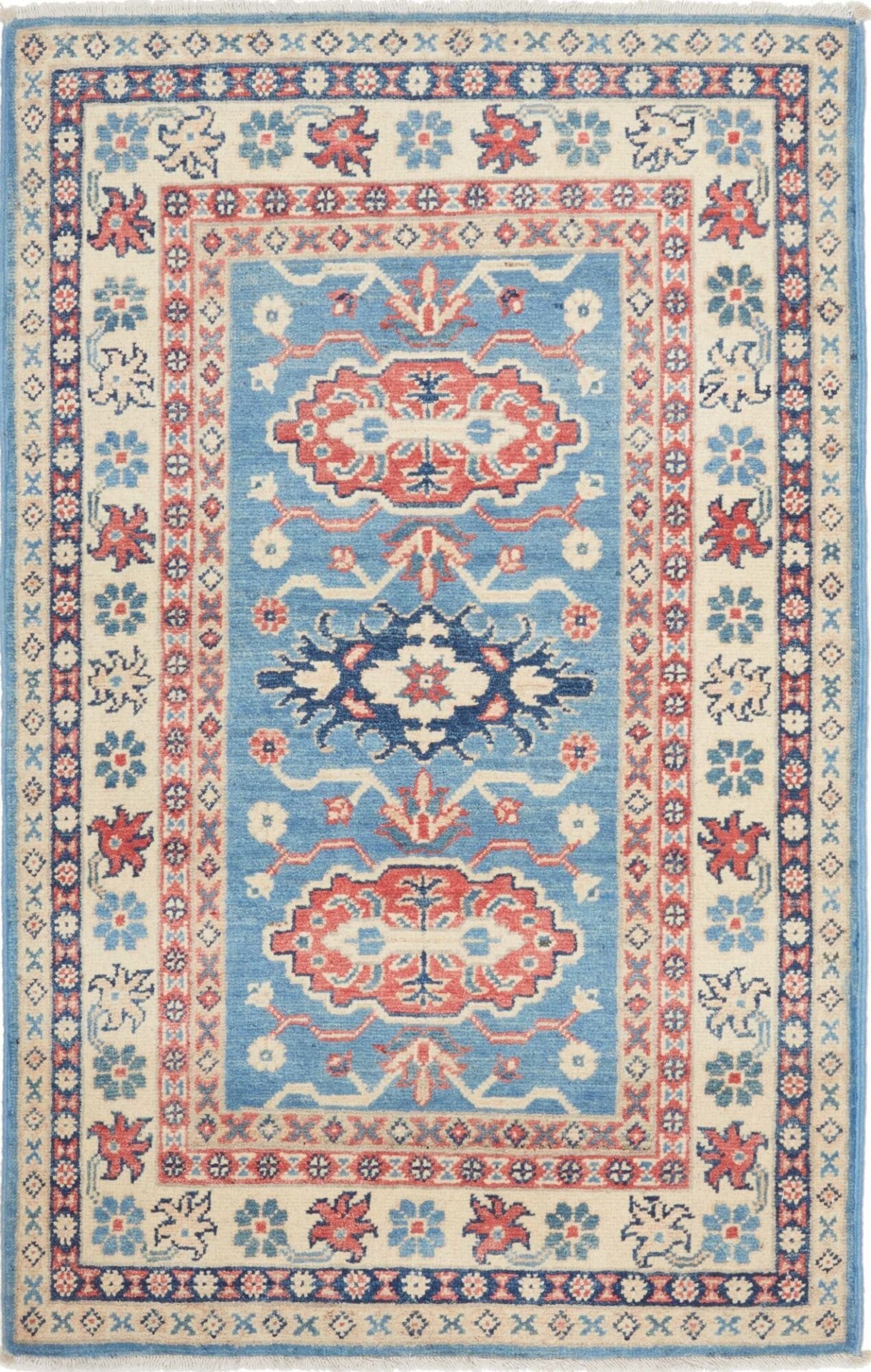 Kazak Teppich 82 x 126cm, geometrisches Design, handgeknüpft