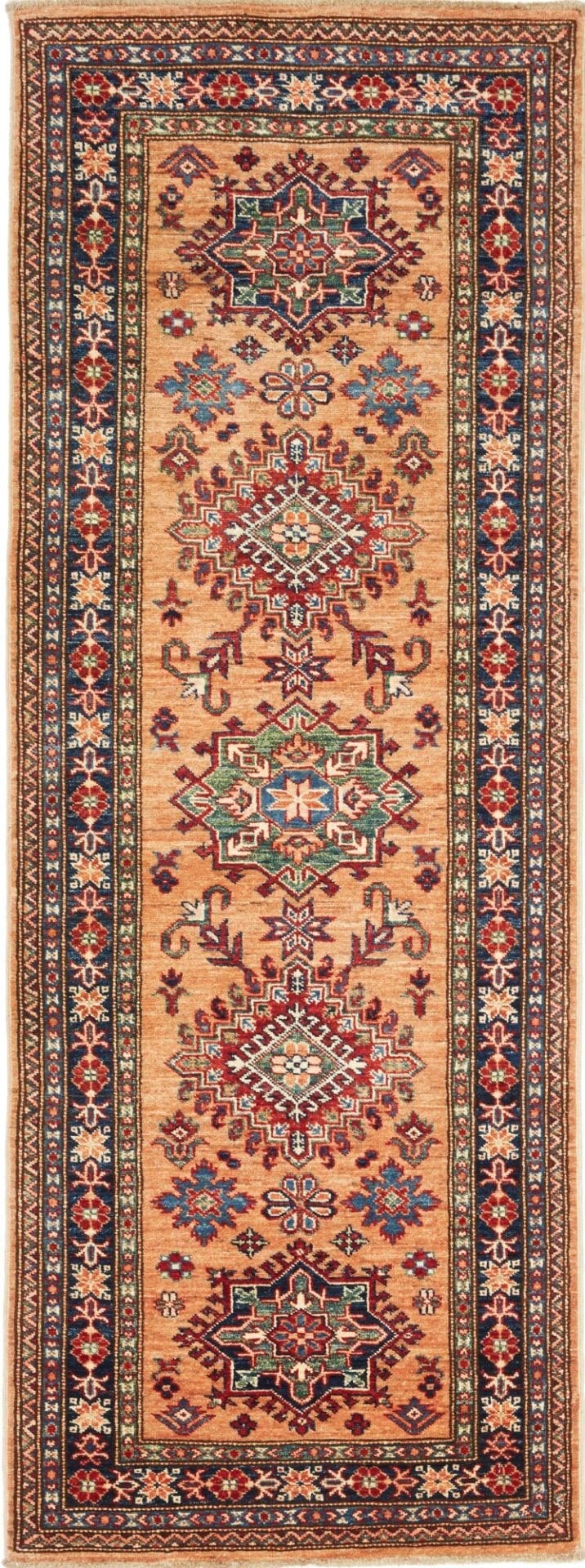 Kazak Teppich 82 x 214 cm, geometrische Muster, handgeknüpft