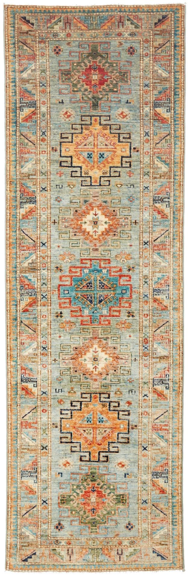 Kazak Teppich 82 x 255cm, geometrisches Muster, handgeknüpft