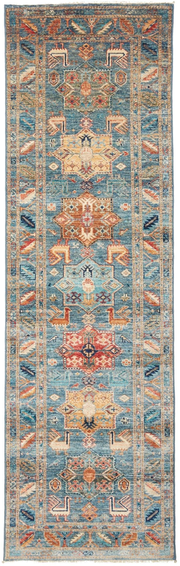 Kazak Teppich 82 x 257 cm, geometrisches Muster, handgeknüpft