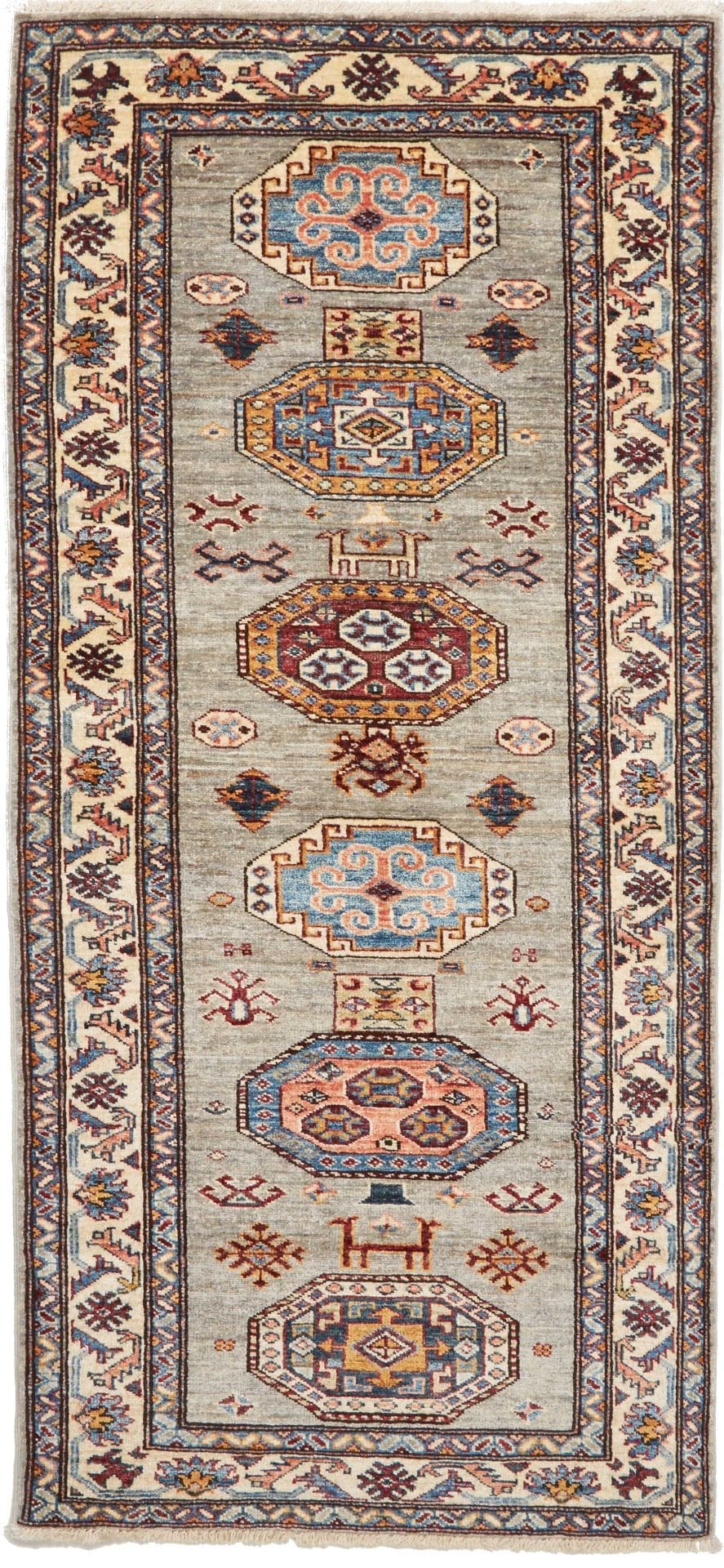 Kazak Teppich 83 x 183cm, geometrisches Muster, handgeknüpft