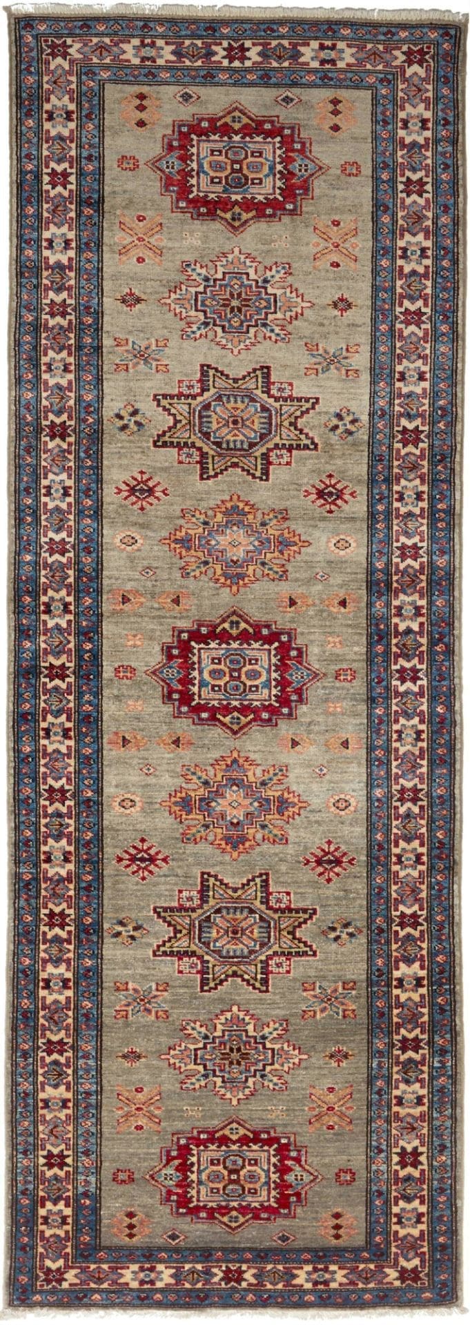 Kazak Teppich 83 x 235 cm, geometrisches Muster, handgeknüpft