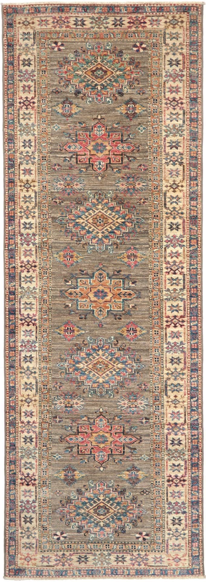 Kazak Teppich 83 x 243 cm, geometrisches Muster, handgeknüpft