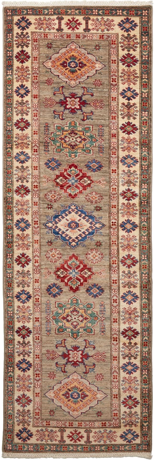Kazak Teppich 83 x 259 cm, geometrisches Muster, handgeknüpft