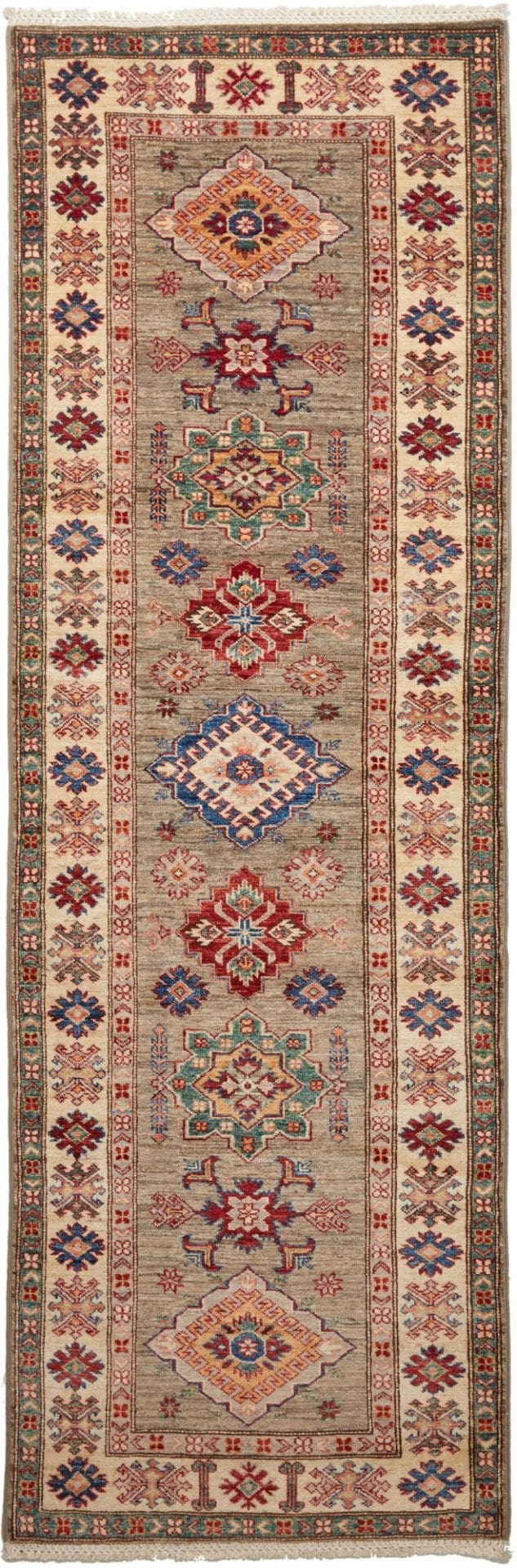 Kazak Teppich 85 x 257cm, handgeknüpft, geometrische Muster