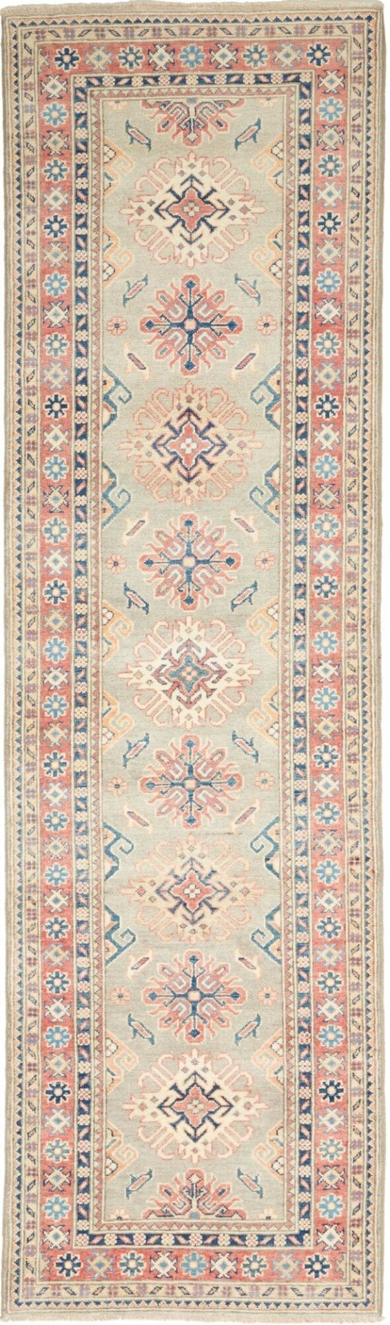 Kazak Teppich 85 x 289 cm, geometrisches Muster, handgeknüpft