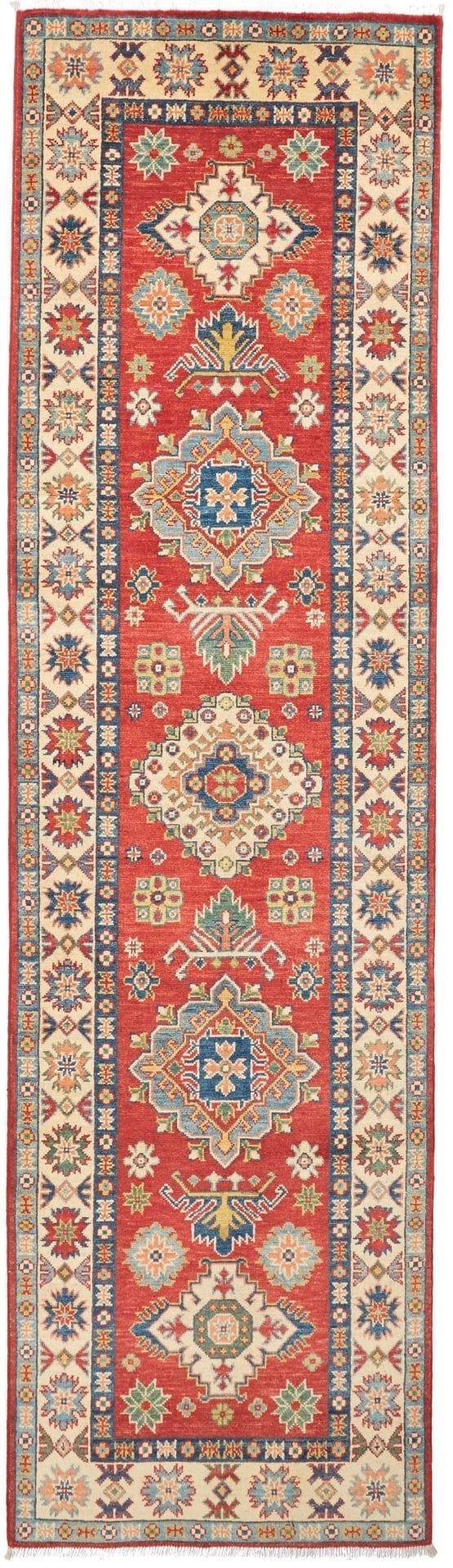 Kazak Teppich 85 x 295cm, geometrische Muster, handgeknüpft