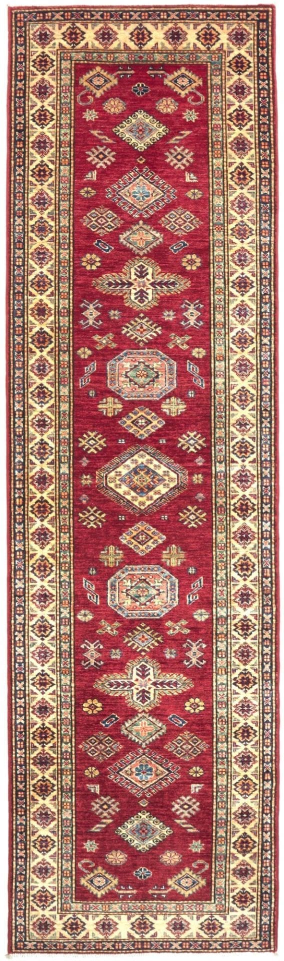 Kazak Teppich 85 x 296cm, geometrische Muster, handgeknüpft